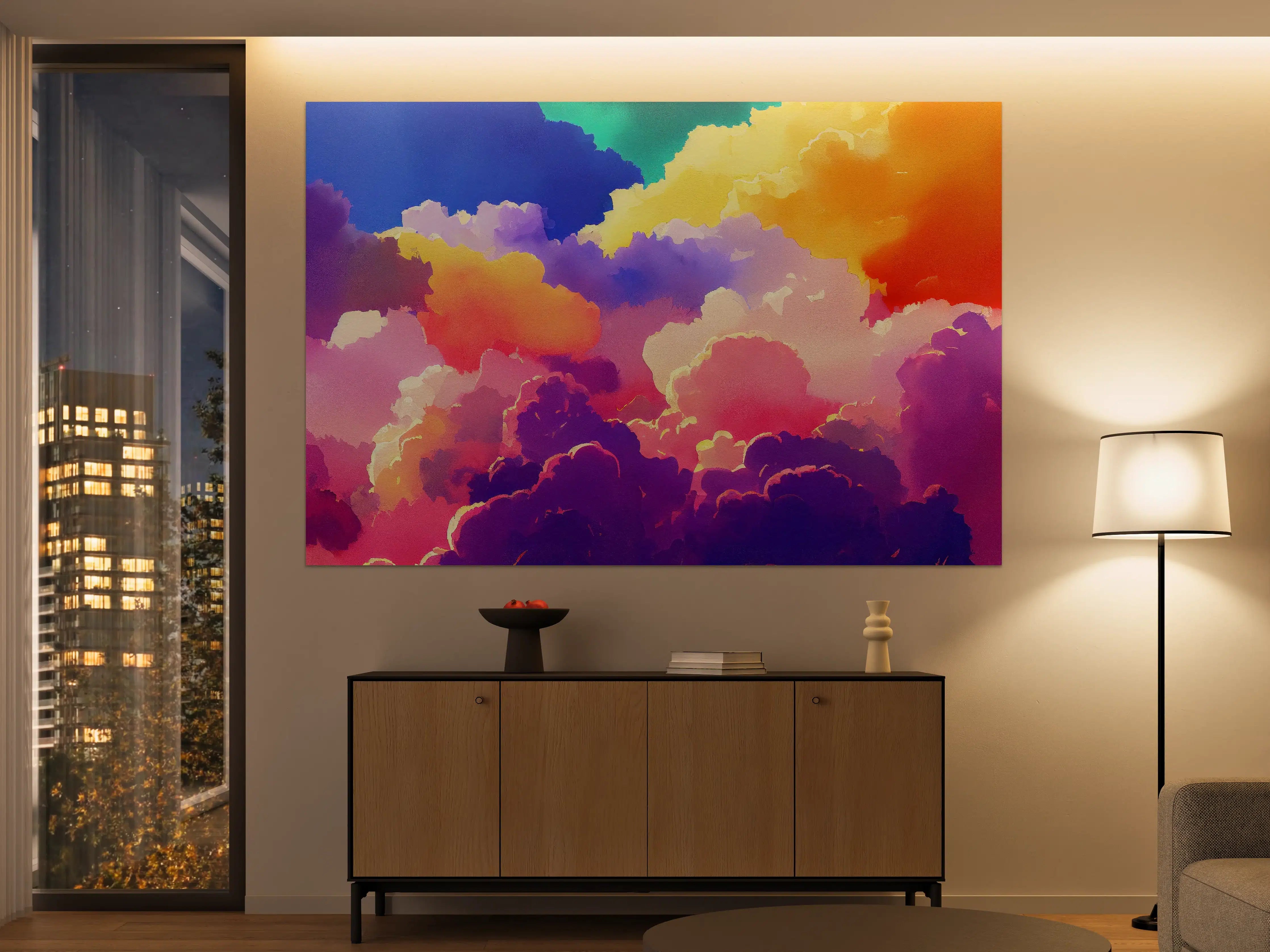 Große Wandbilder - Himmel mit Wolken. Aquarell Illustration von farbigen Wolken.
