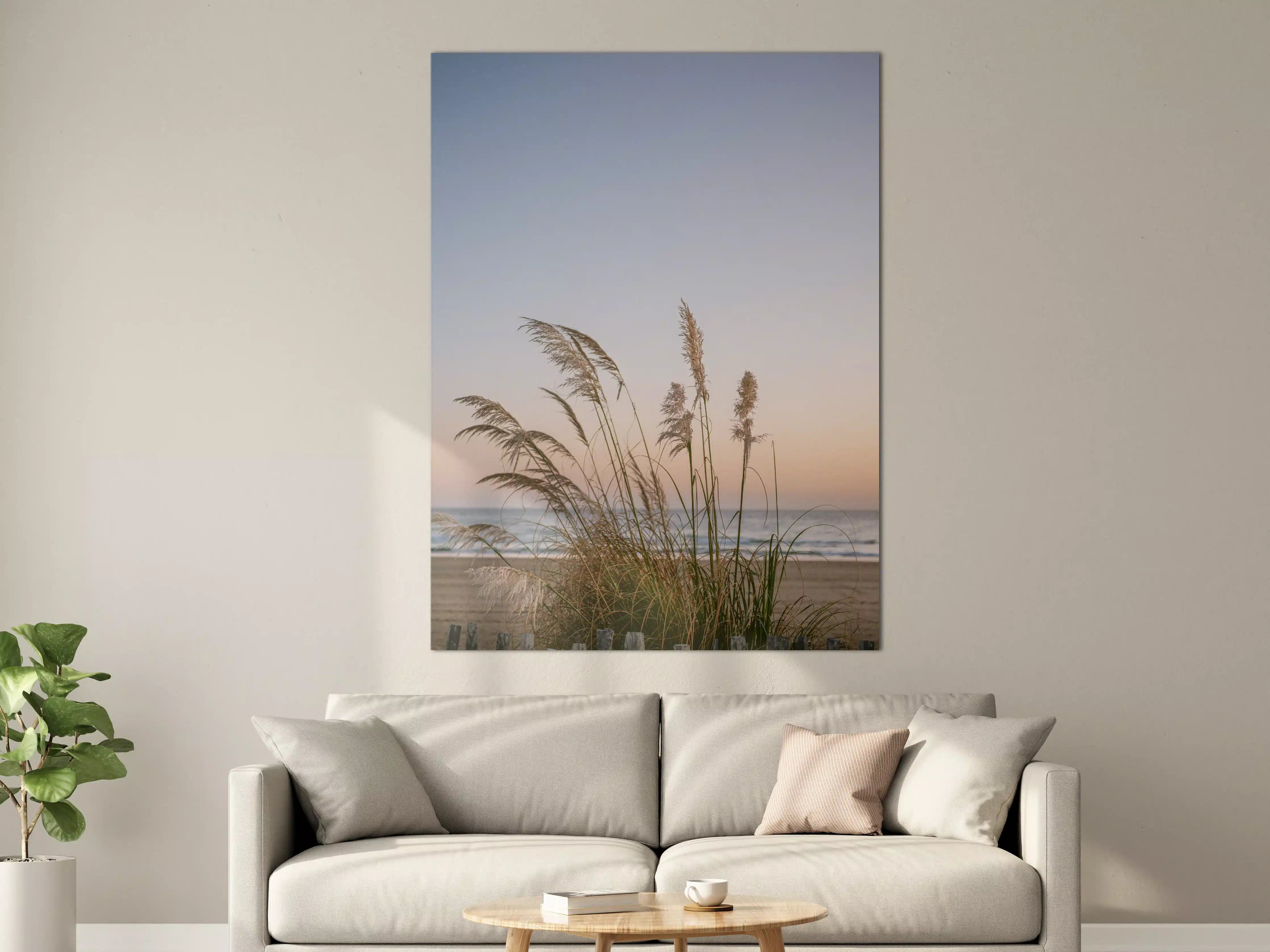 Große Wandbilder - Himmel und Strand mit Gräsern bei Sonnenuntergang