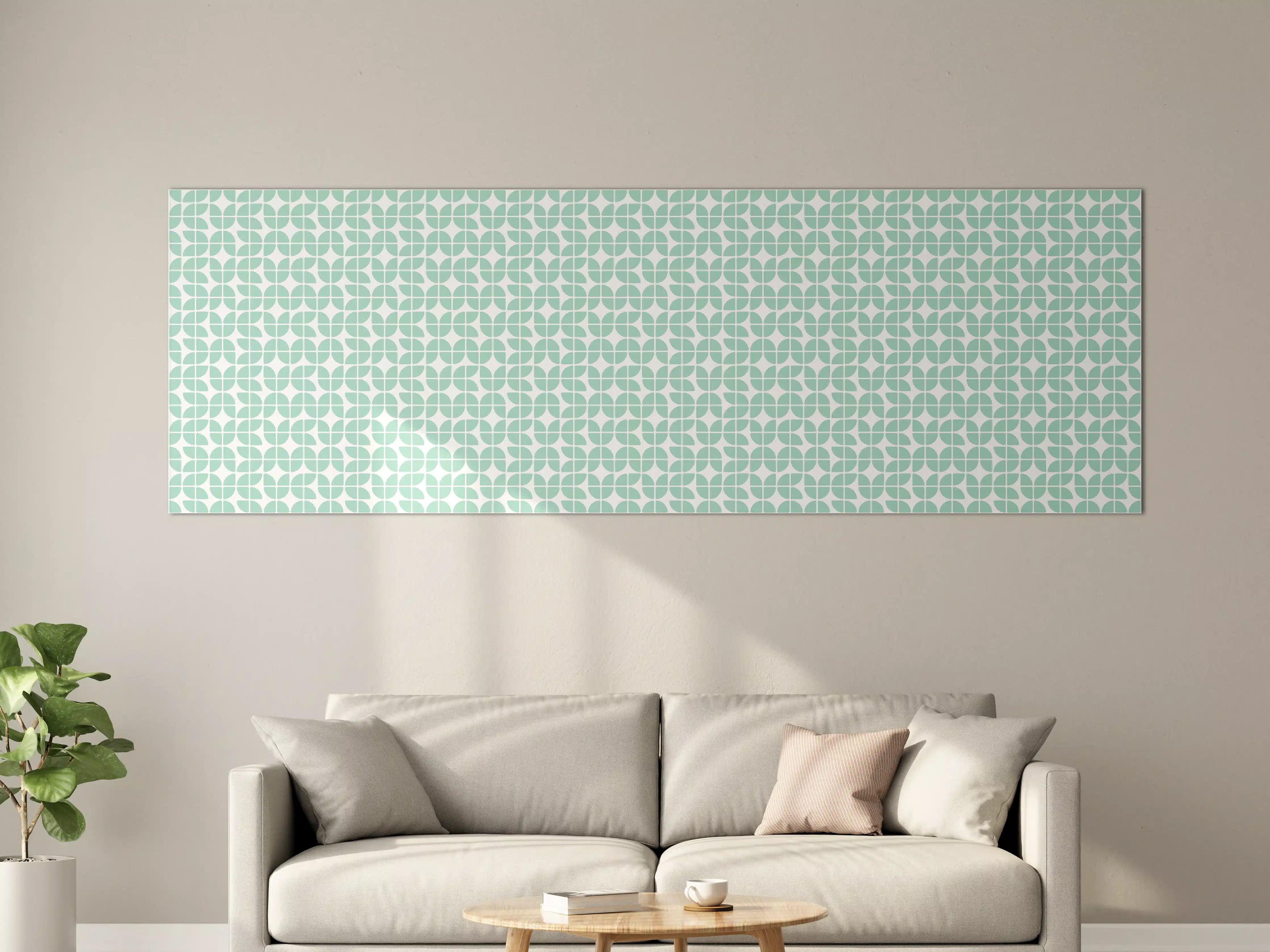 Große Wandbilder - Hintergrund mit zartem geometrischem Muster in Mint und Weiß