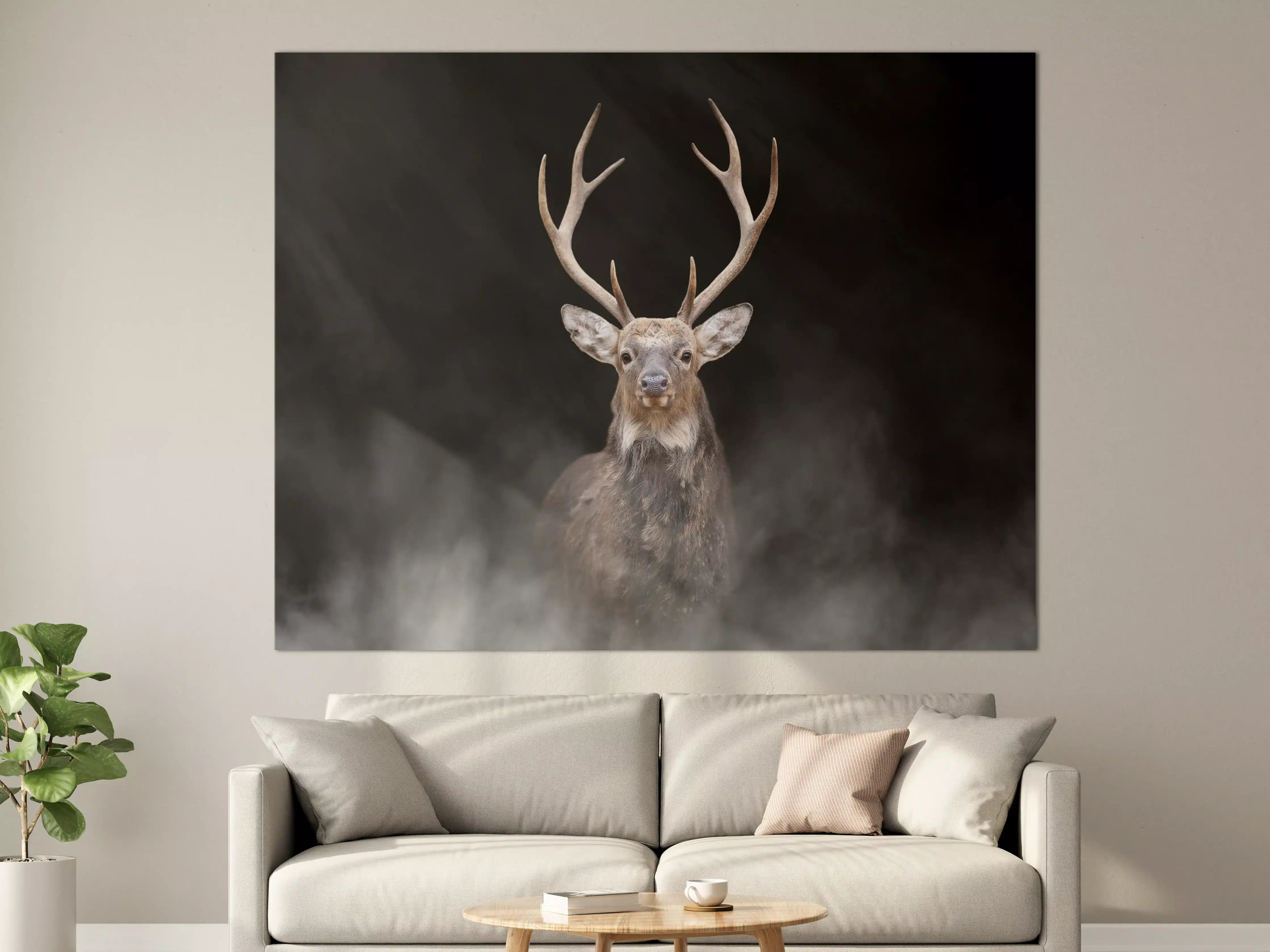 Große Wandbilder - Hirsch frontal im Nebel