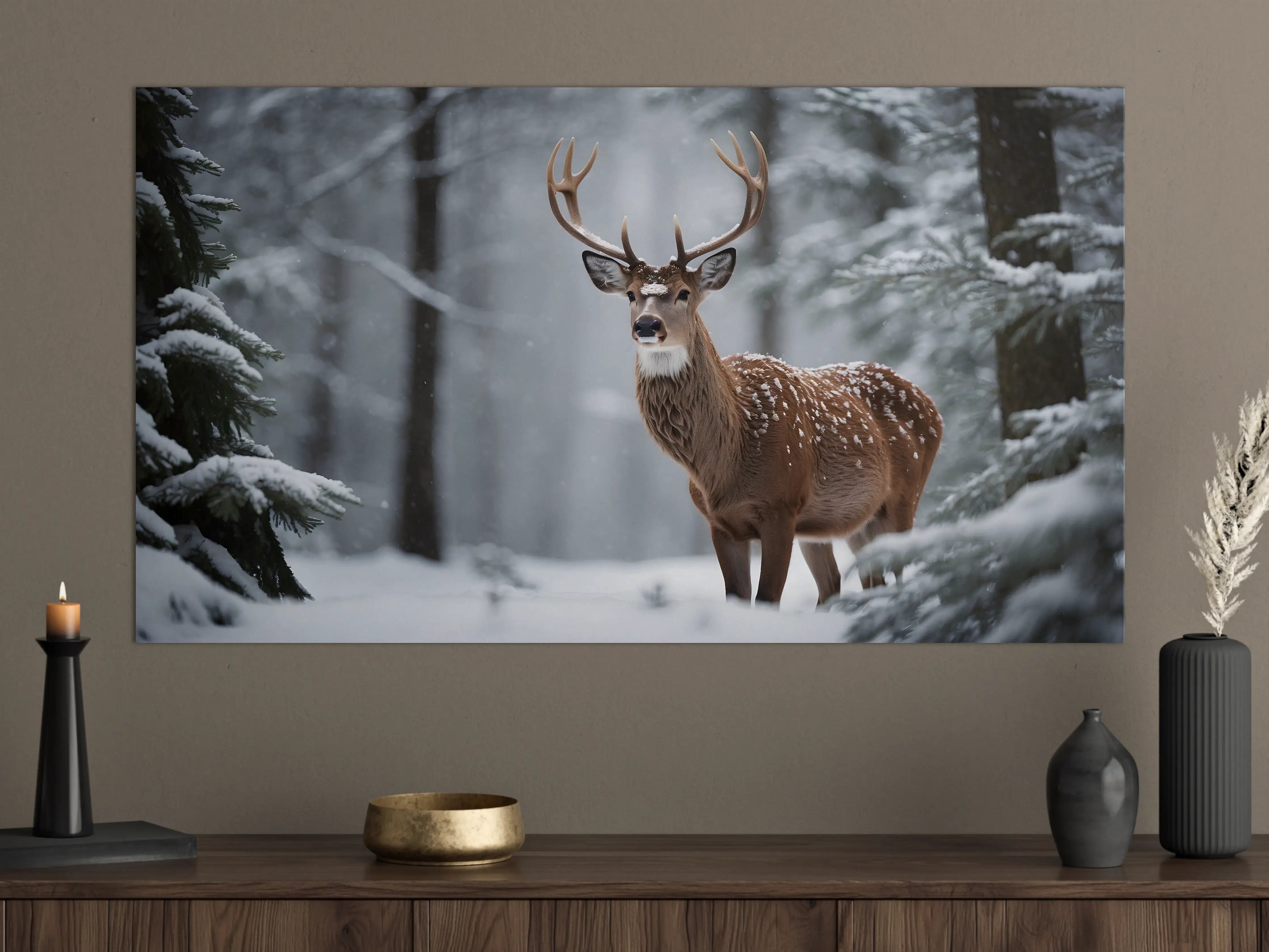Große Wandbilder - Hirsch im verschneiten Wald