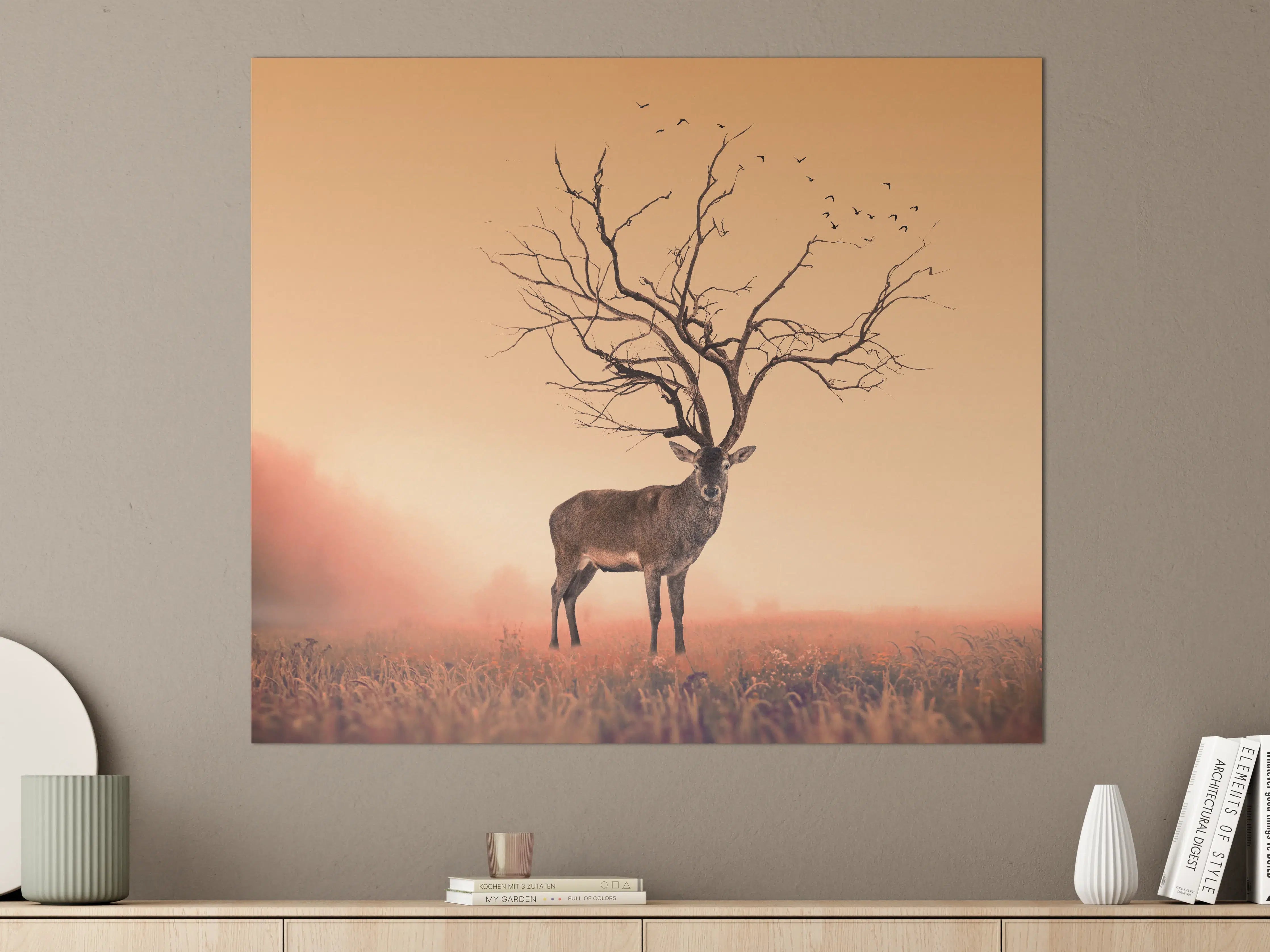 Große Wandbilder - Hirsch mit abstraktem Baum-Geweih
