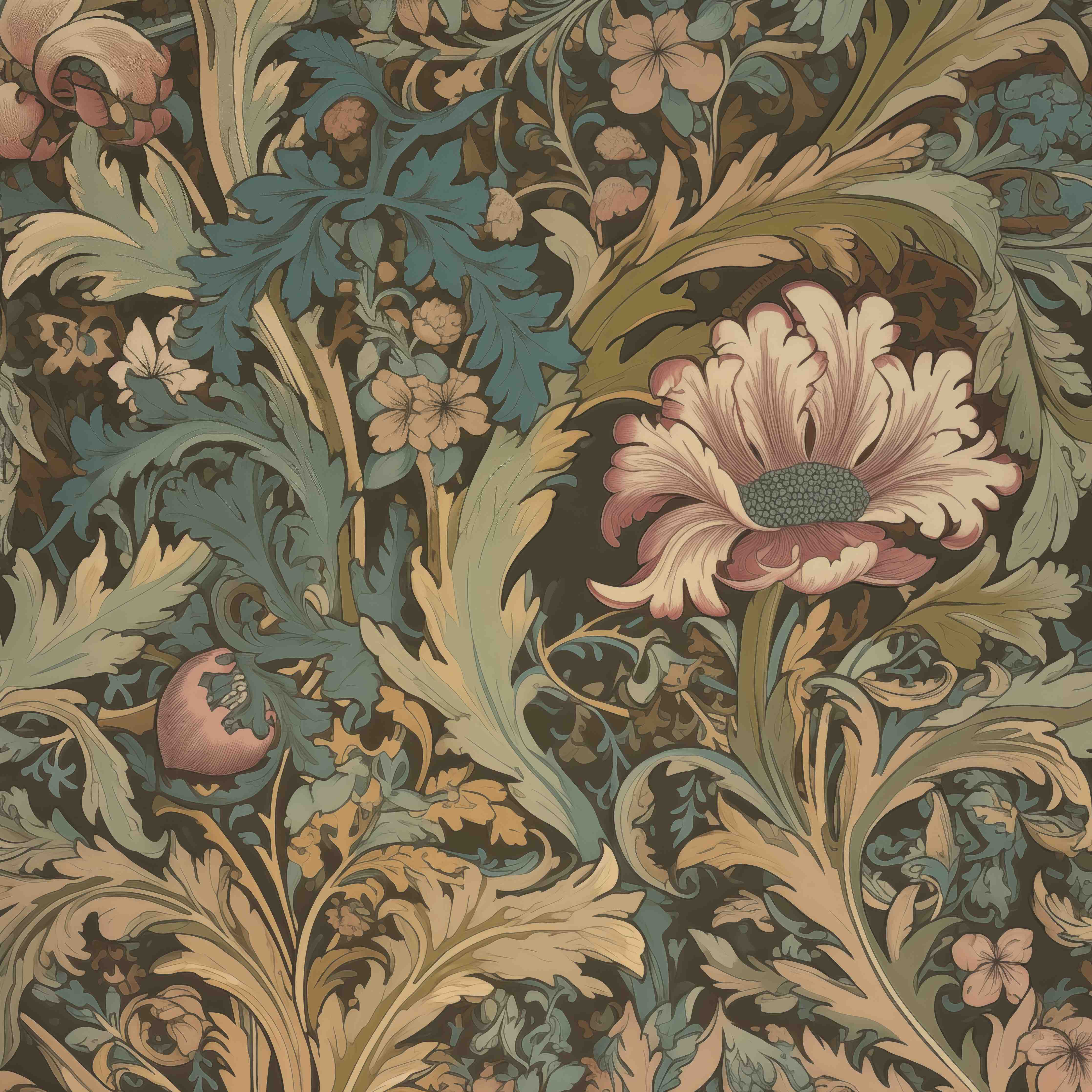 Große Wandbilder-Historische Blumenmuster mit warmen Farbtönen
