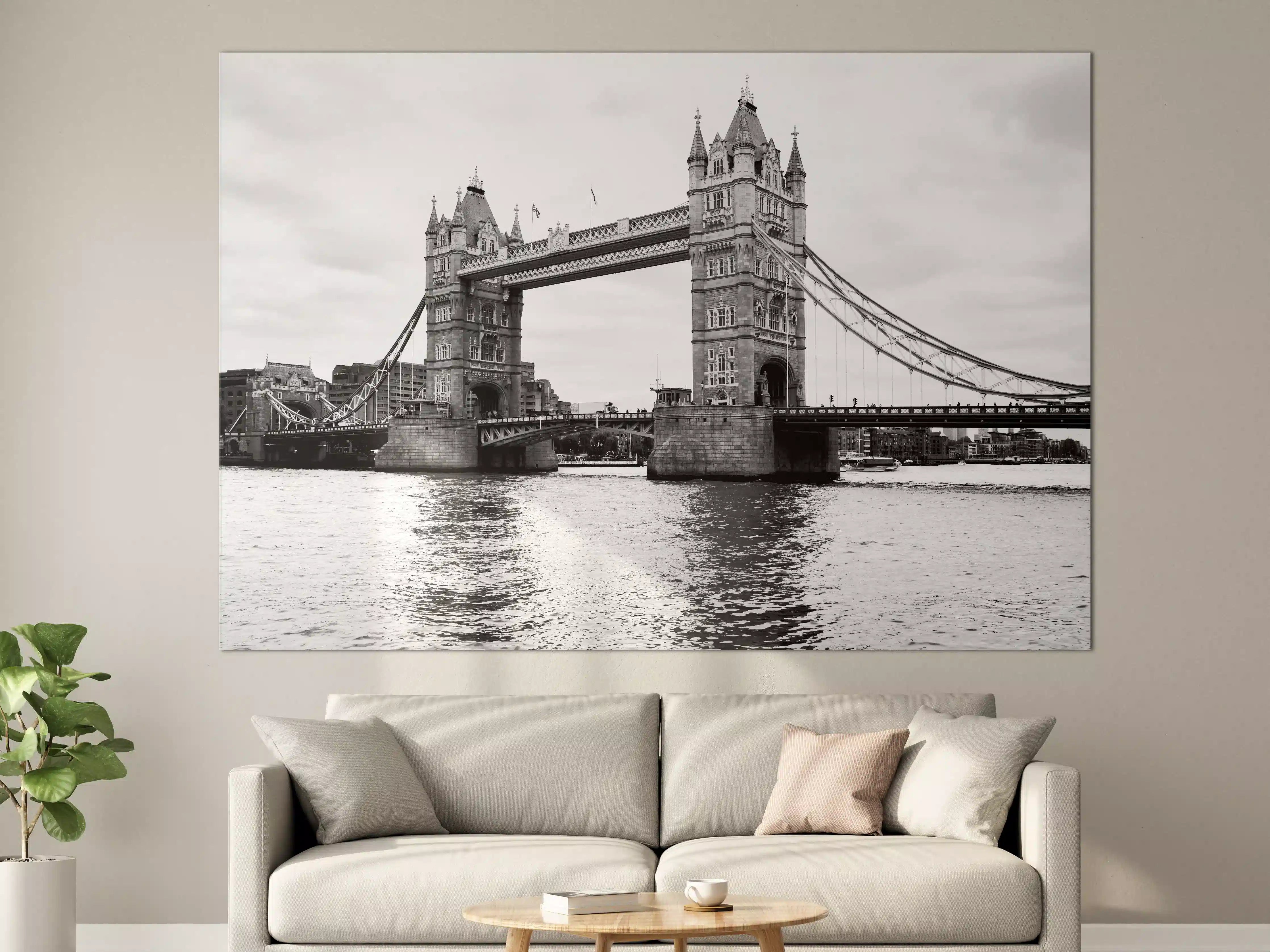 Große Wandbilder - Historische Londoner Brücke in Schwarz-Weiß
