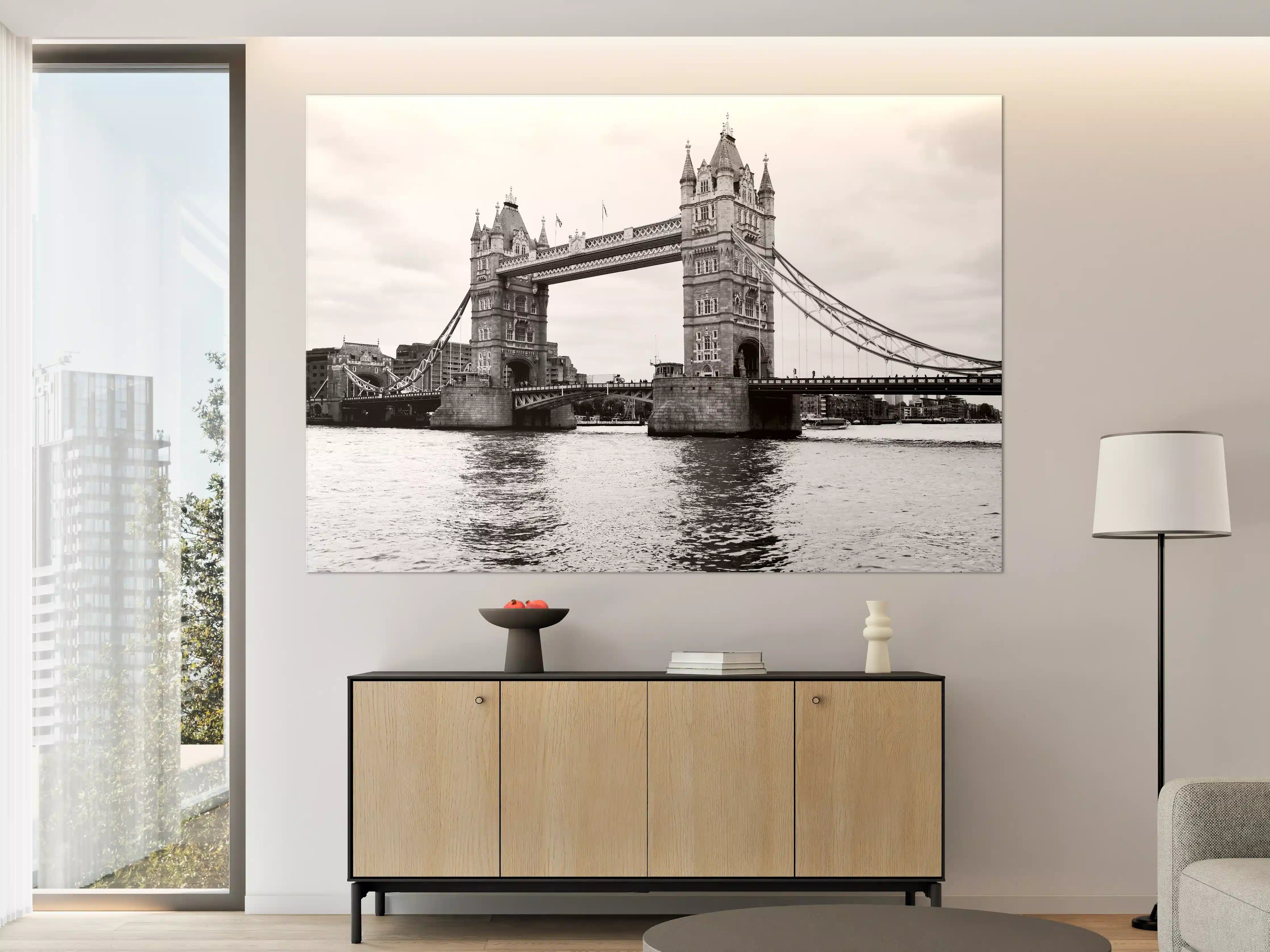 Große Wandbilder - Historische Londoner Brücke in Schwarz-Weiß