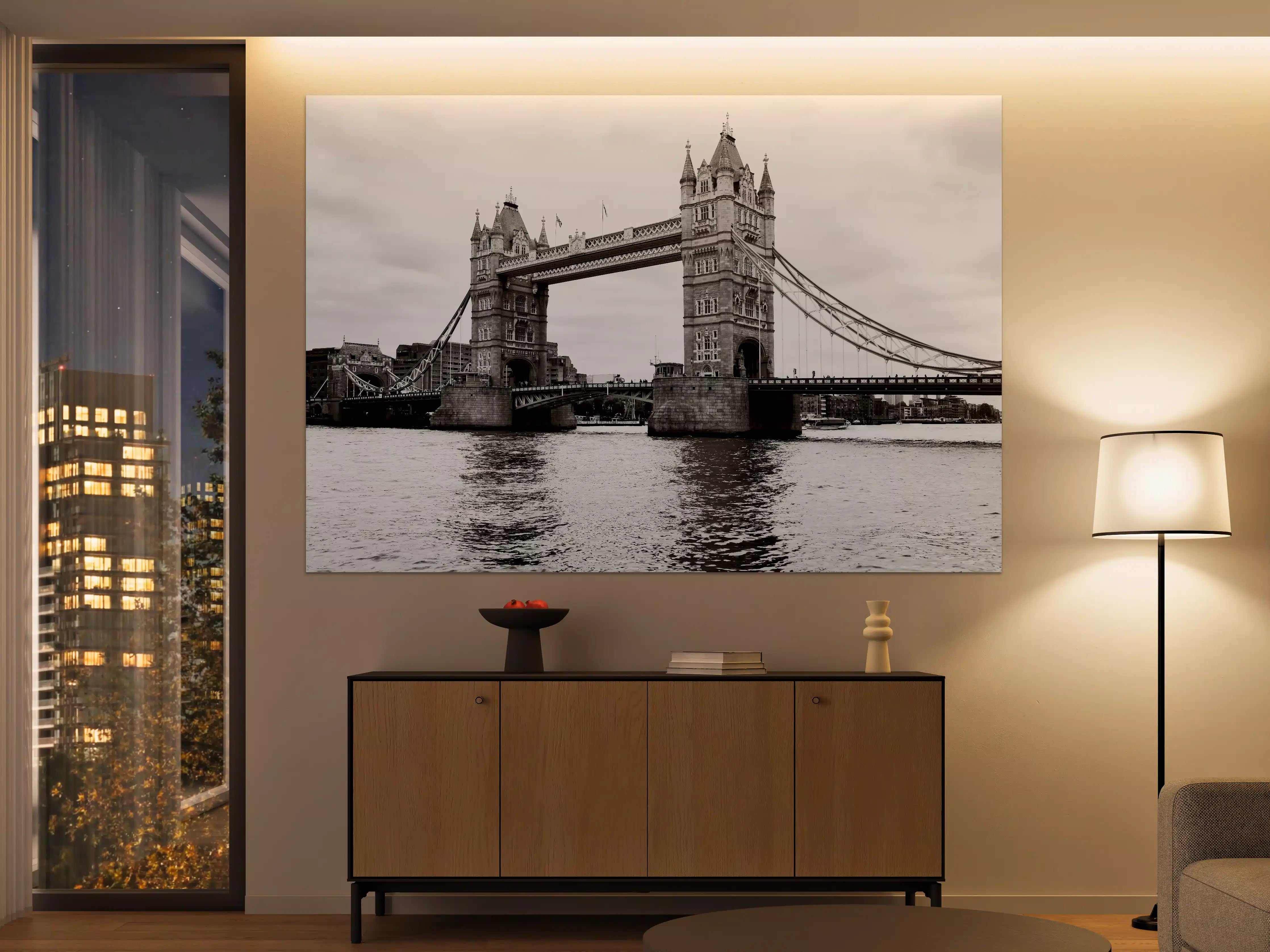 Große Wandbilder - Historische Londoner Brücke in Schwarz-Weiß