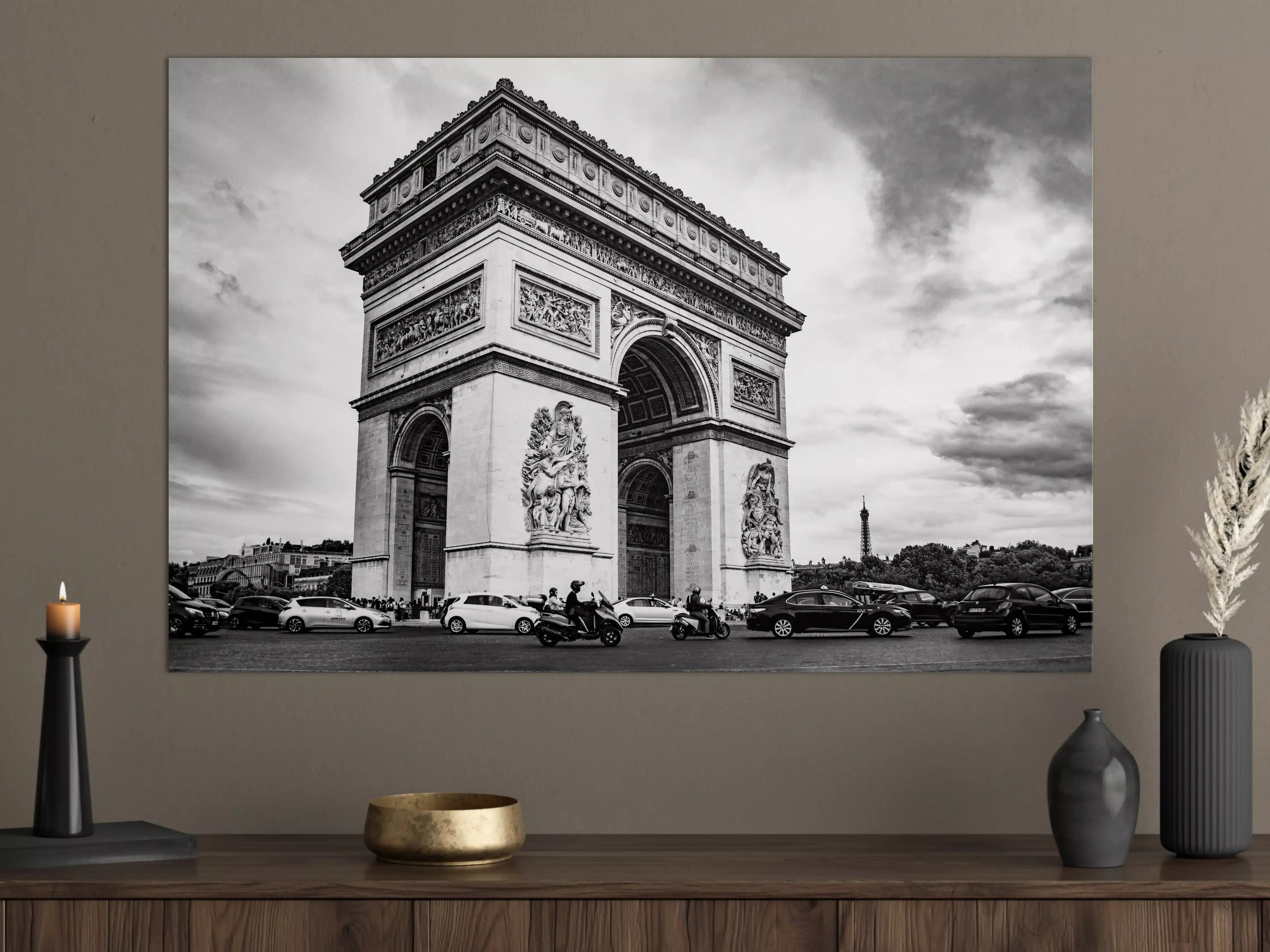 Große Wandbilder - Historisches Arc de Triomphe im Schwarz-Weiß