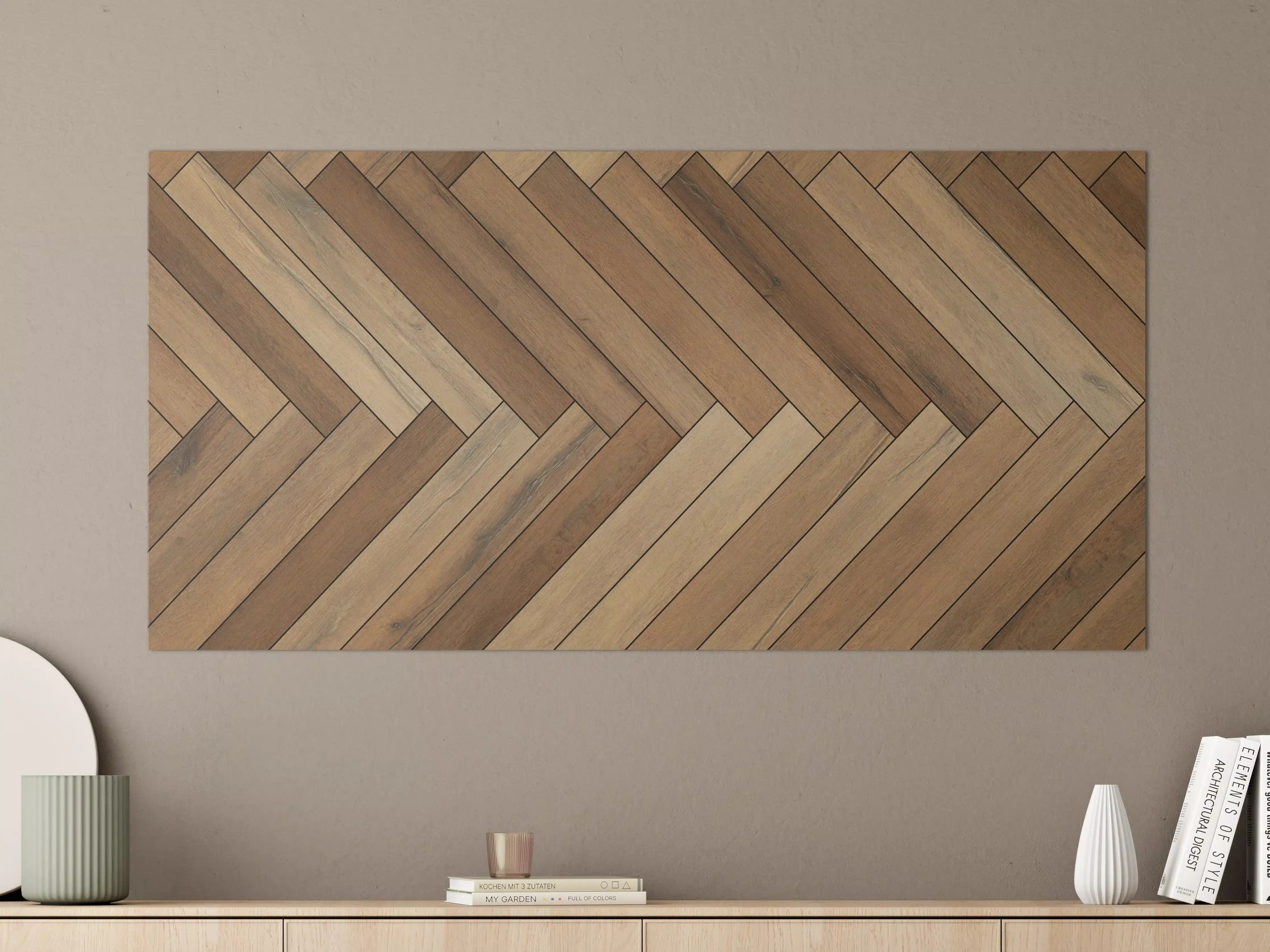 Große Wandbilder - Hölzernes Bodendesign mit diagonalen Linien