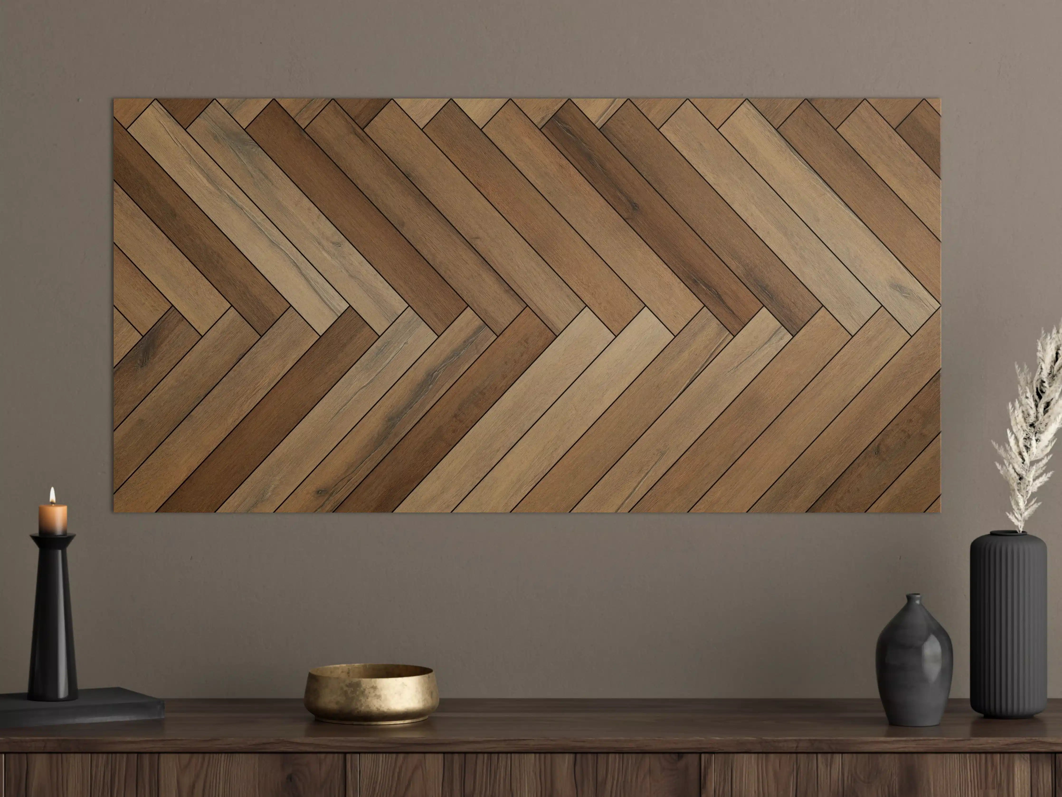 Große Wandbilder - Hölzernes Bodendesign mit diagonalen Linien