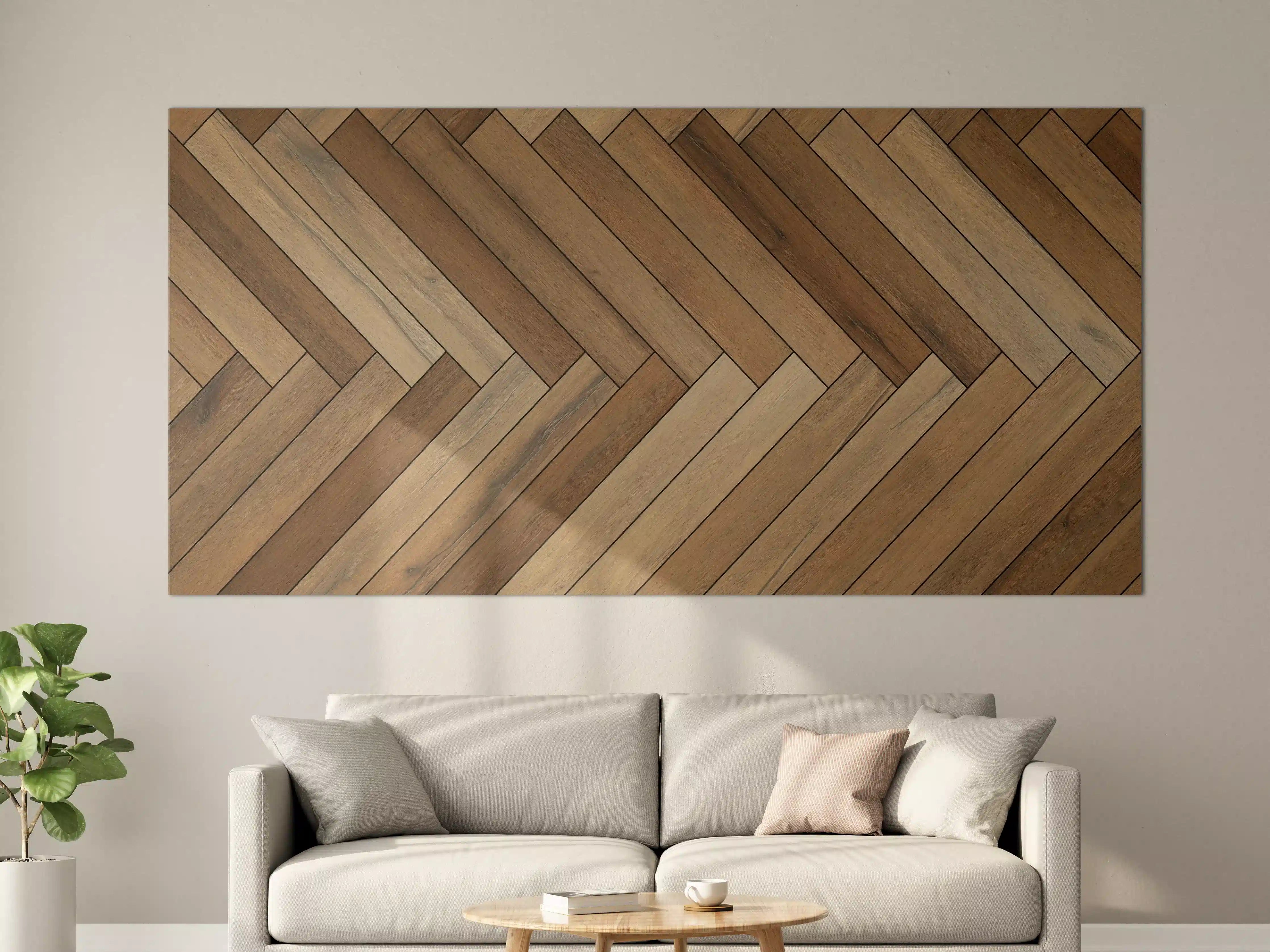 Große Wandbilder - Hölzernes Bodendesign mit diagonalen Linien