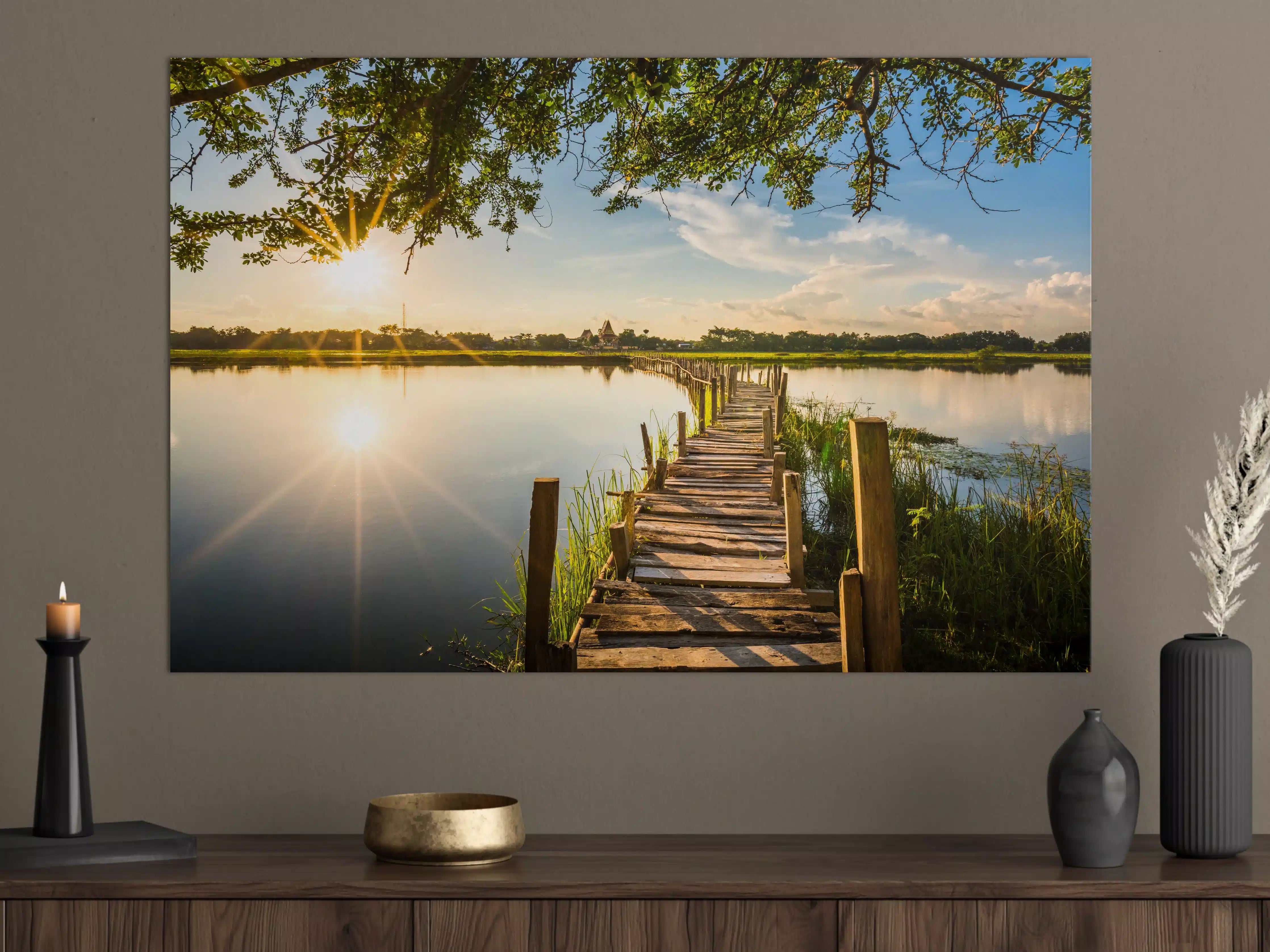 Große Wandbilder - Holzbrücke am See - Thailand