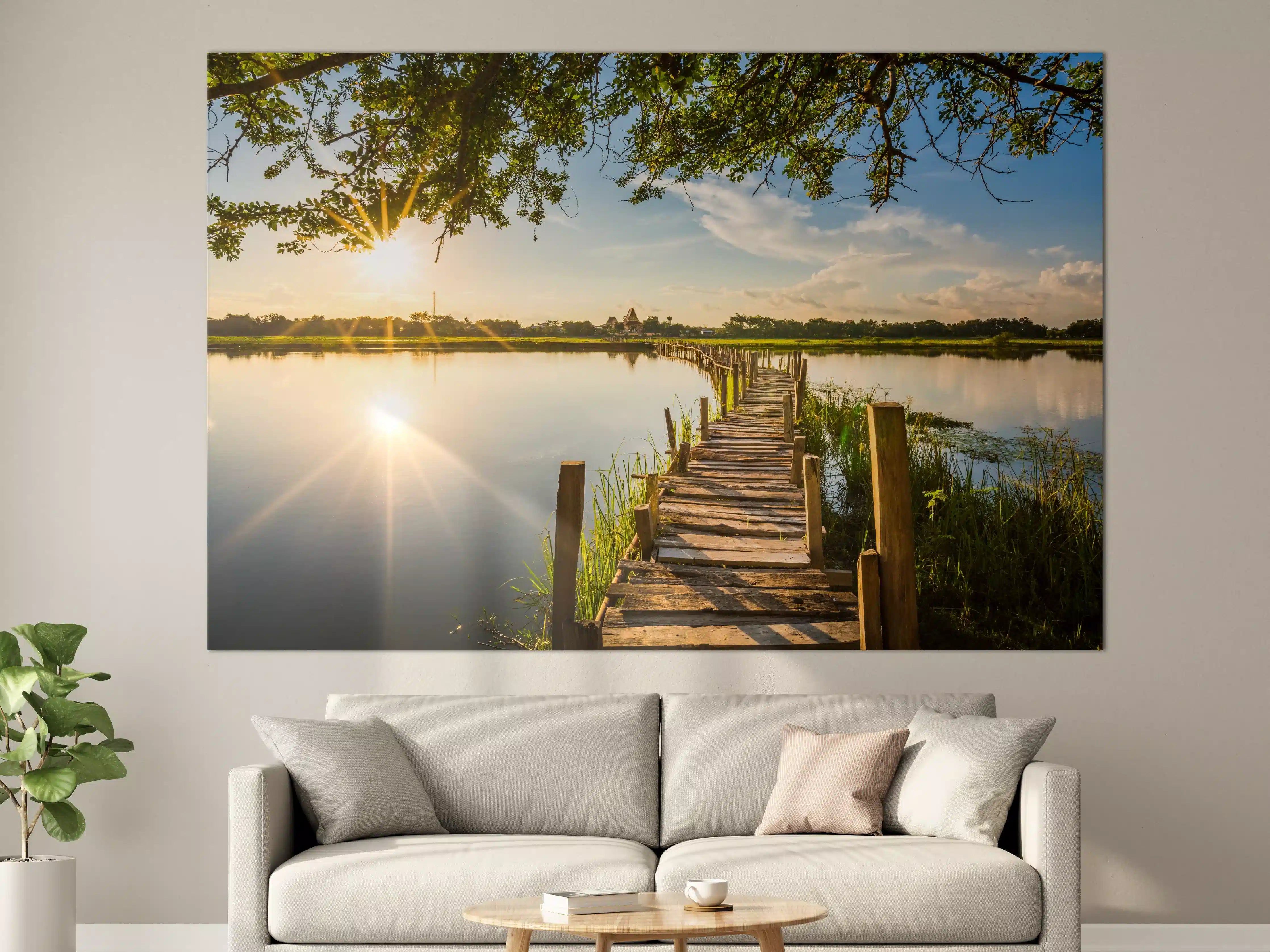 Große Wandbilder - Holzbrücke am See - Thailand