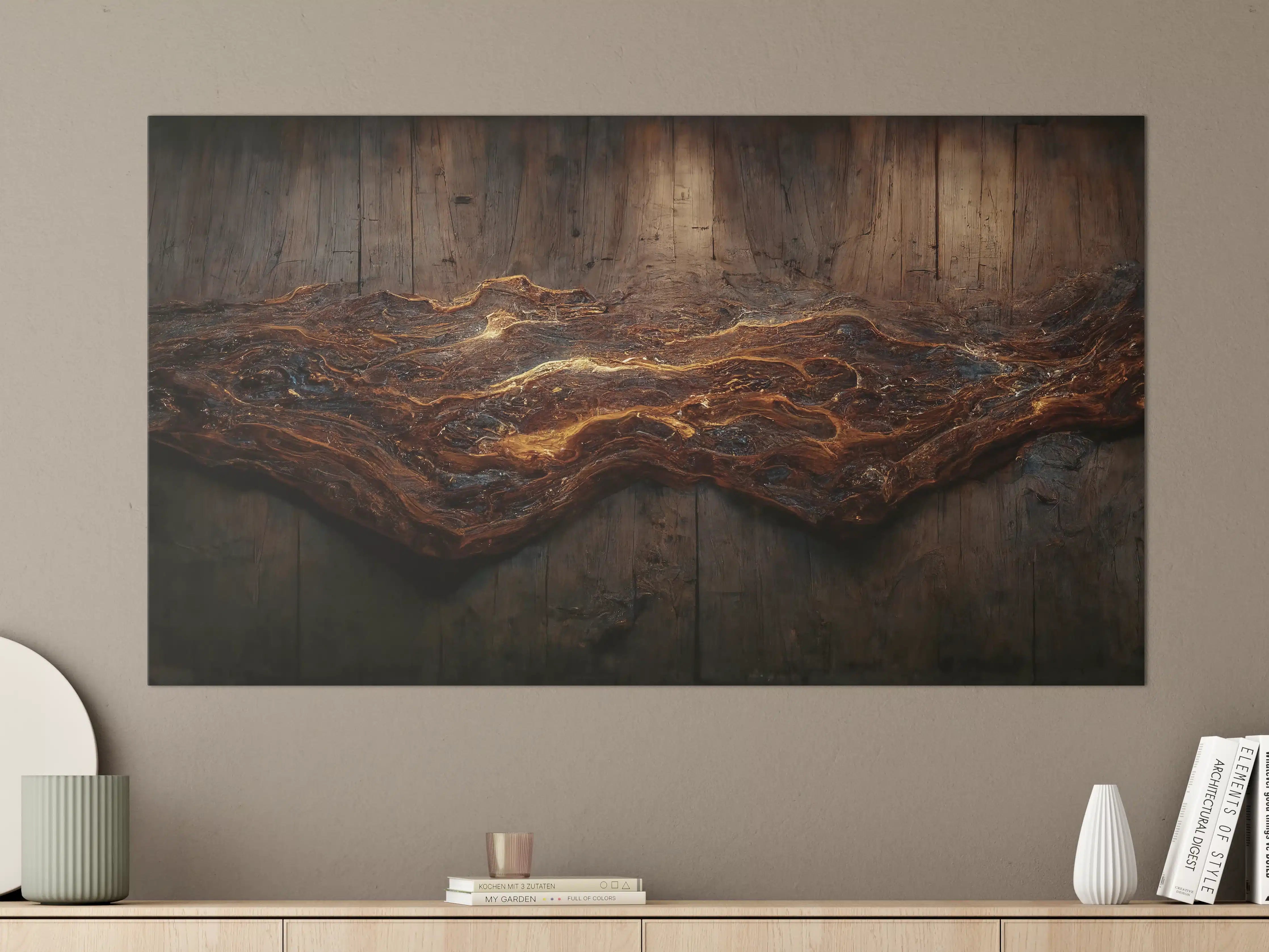 Große Wandbilder - Holzplatte mit blauem Epoxid
