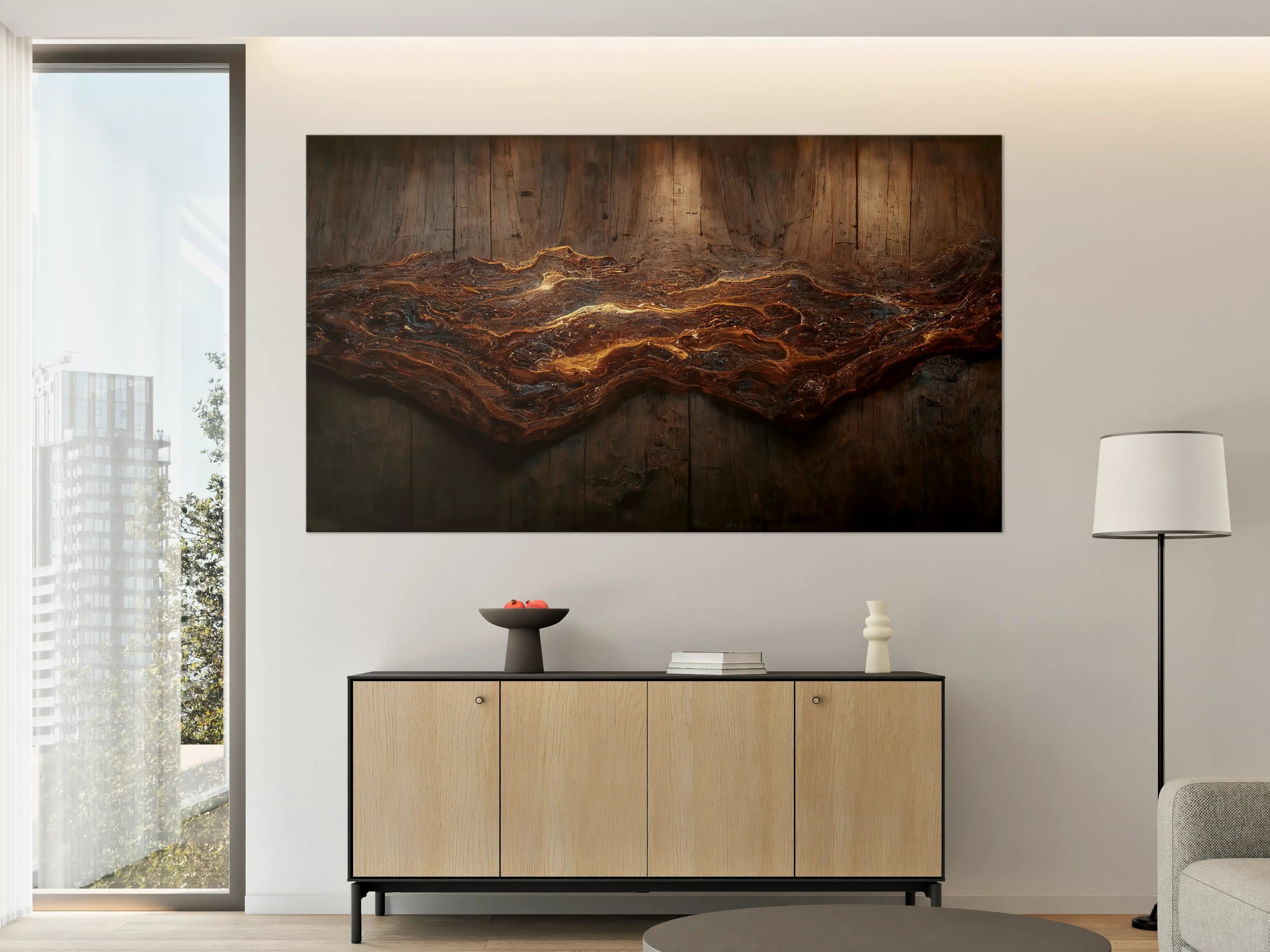 Große Wandbilder - Holzplatte mit blauem Epoxid