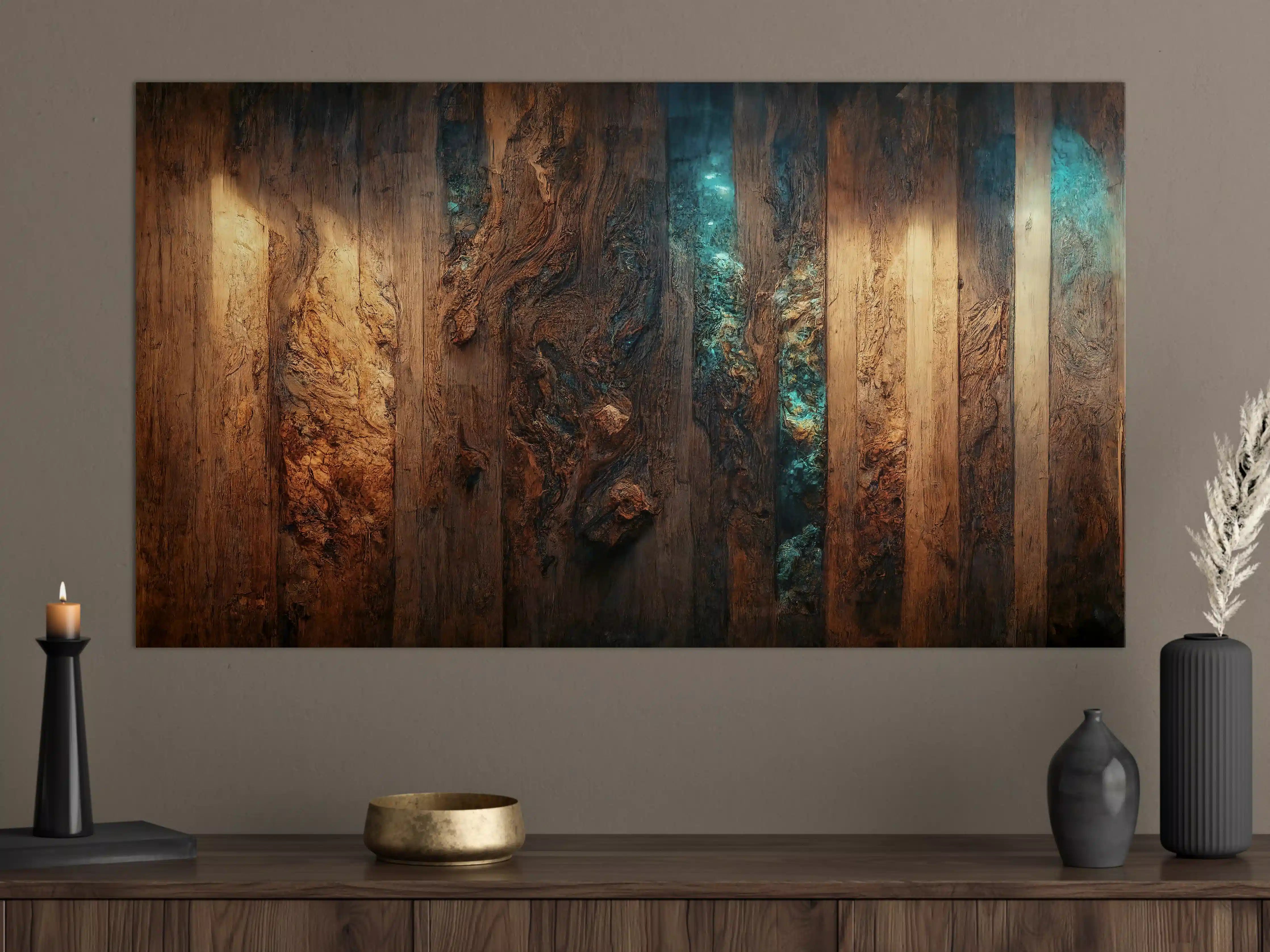 Große Wandbilder - Holztisch mit blauen Epoxidharz