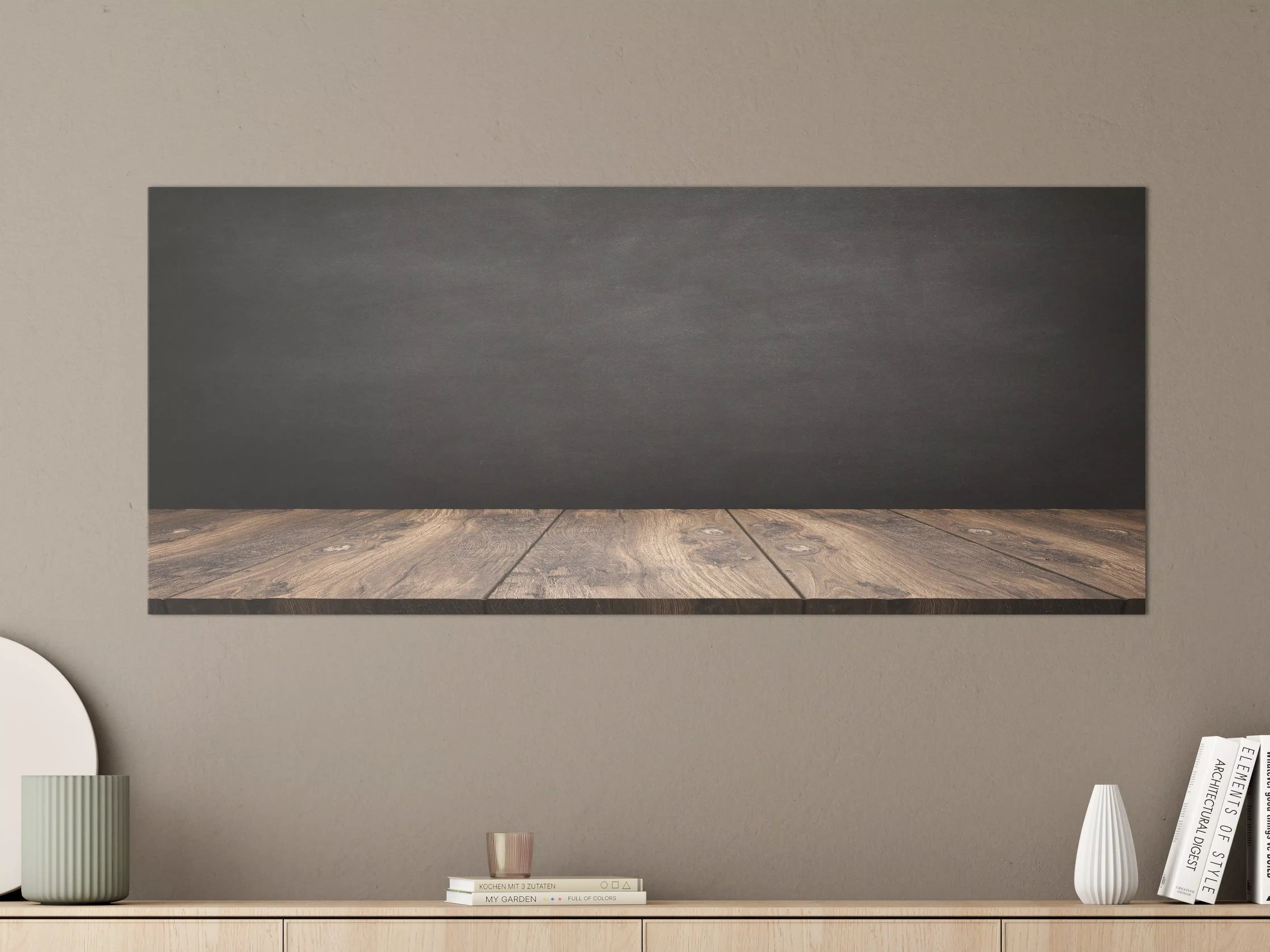 Große Wandbilder - Holztisch mit schwarzer Wandtafel