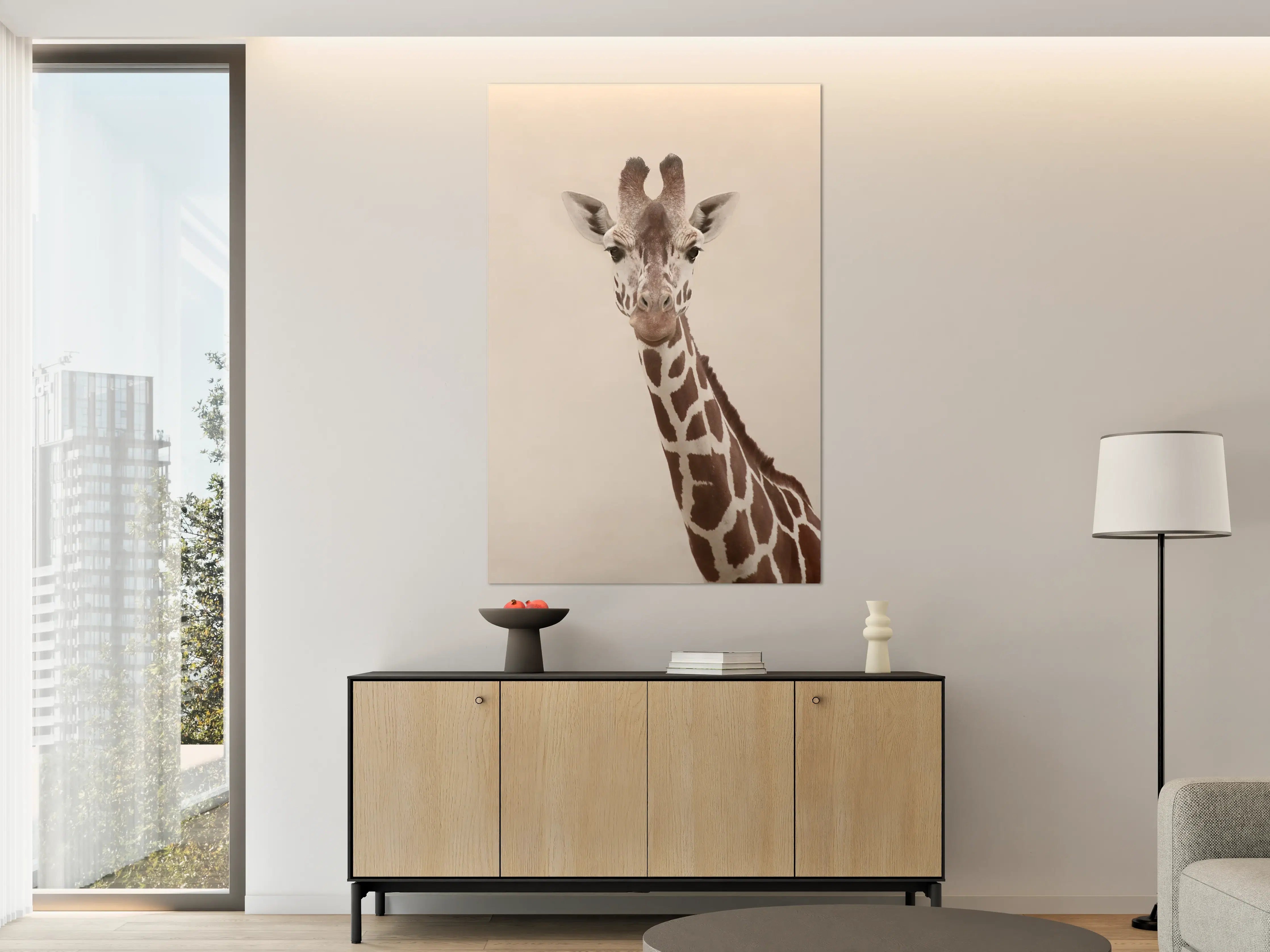 Große Wandbilder - Hübscher Giraffenblick in neutralen Tönen