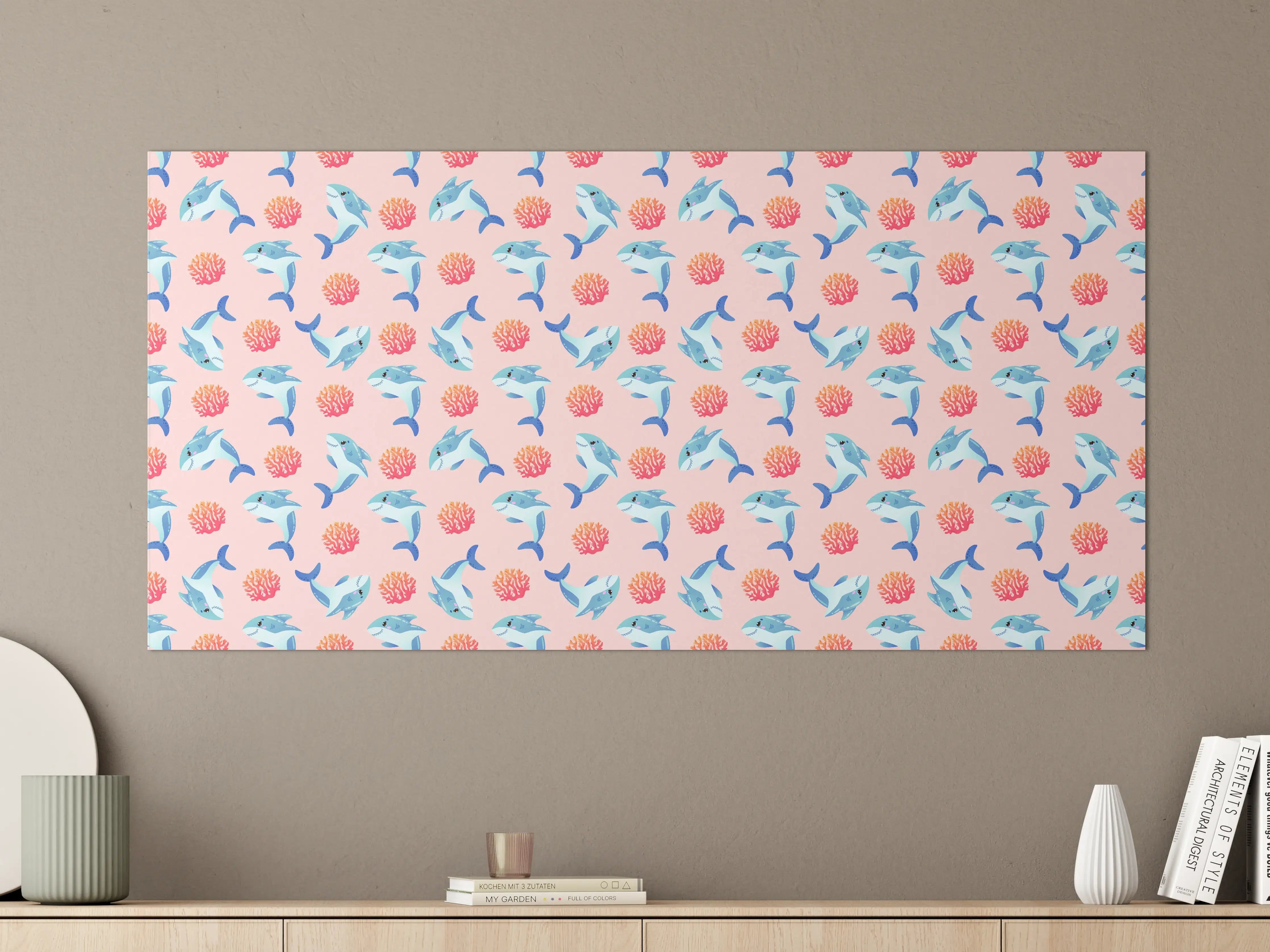 Große Wandbilder - Hummingbird and Coral Pattern in Pastellfarben