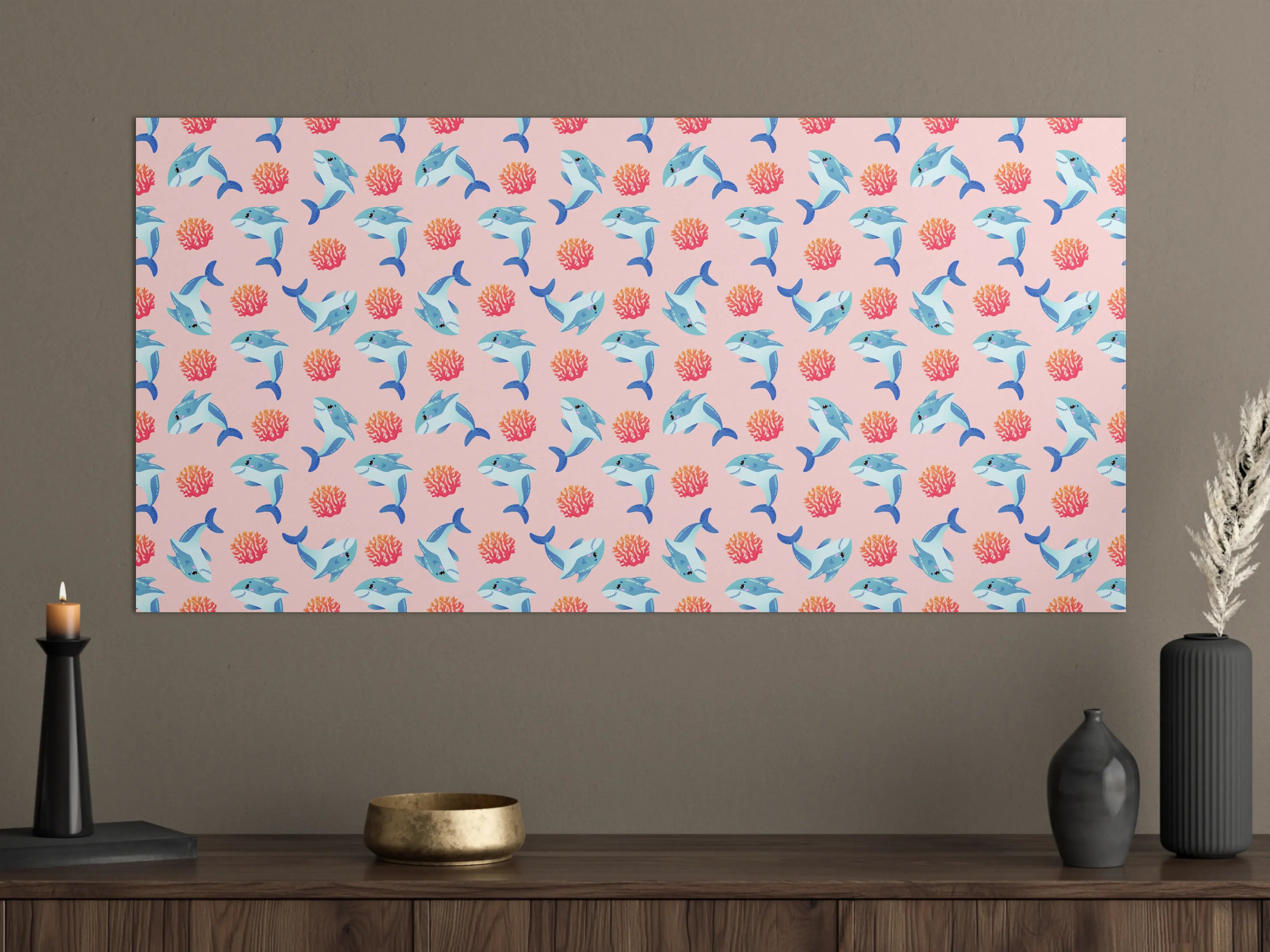 Große Wandbilder - Hummingbird and Coral Pattern in Pastellfarben