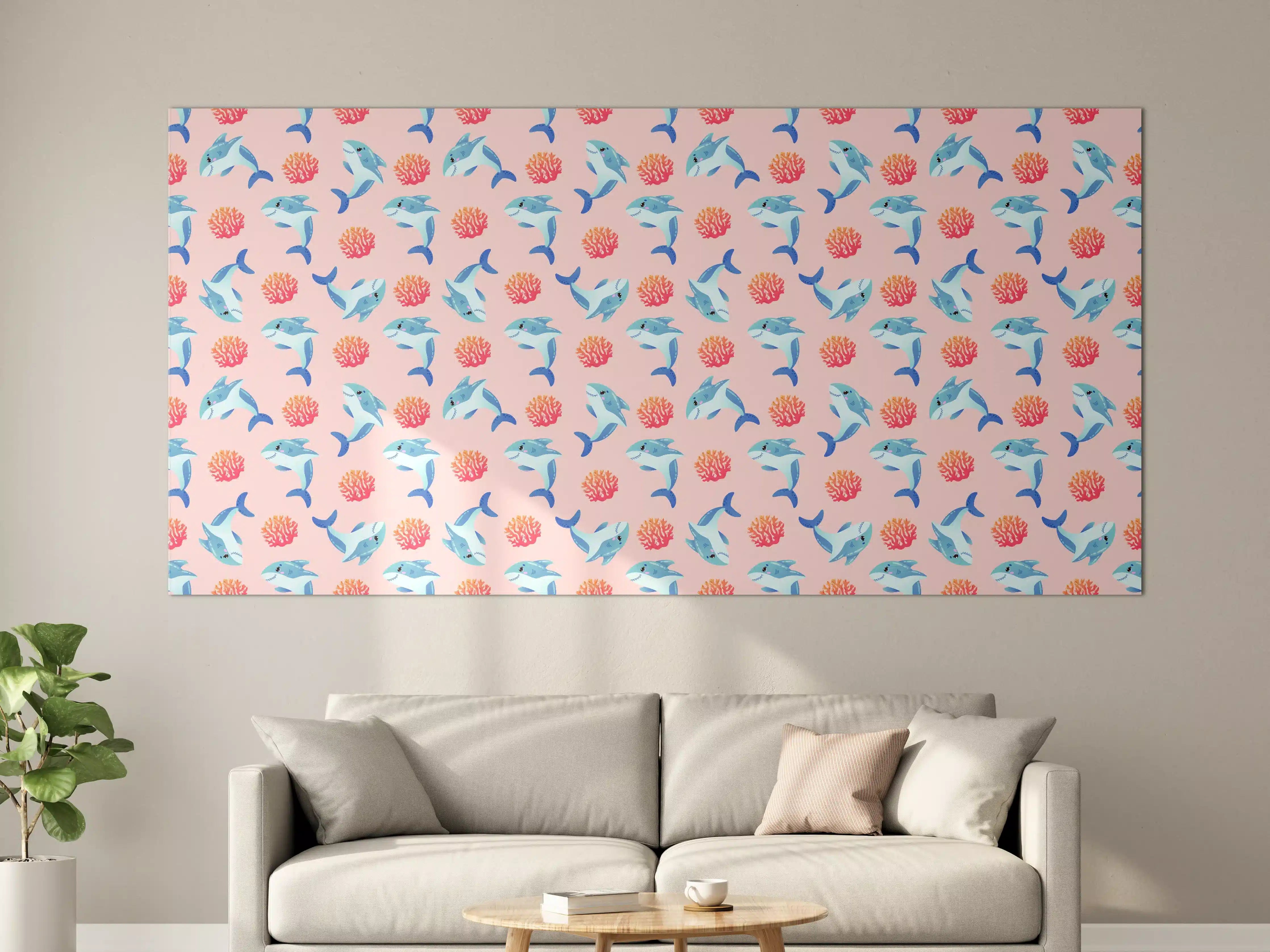 Große Wandbilder - Hummingbird and Coral Pattern in Pastellfarben