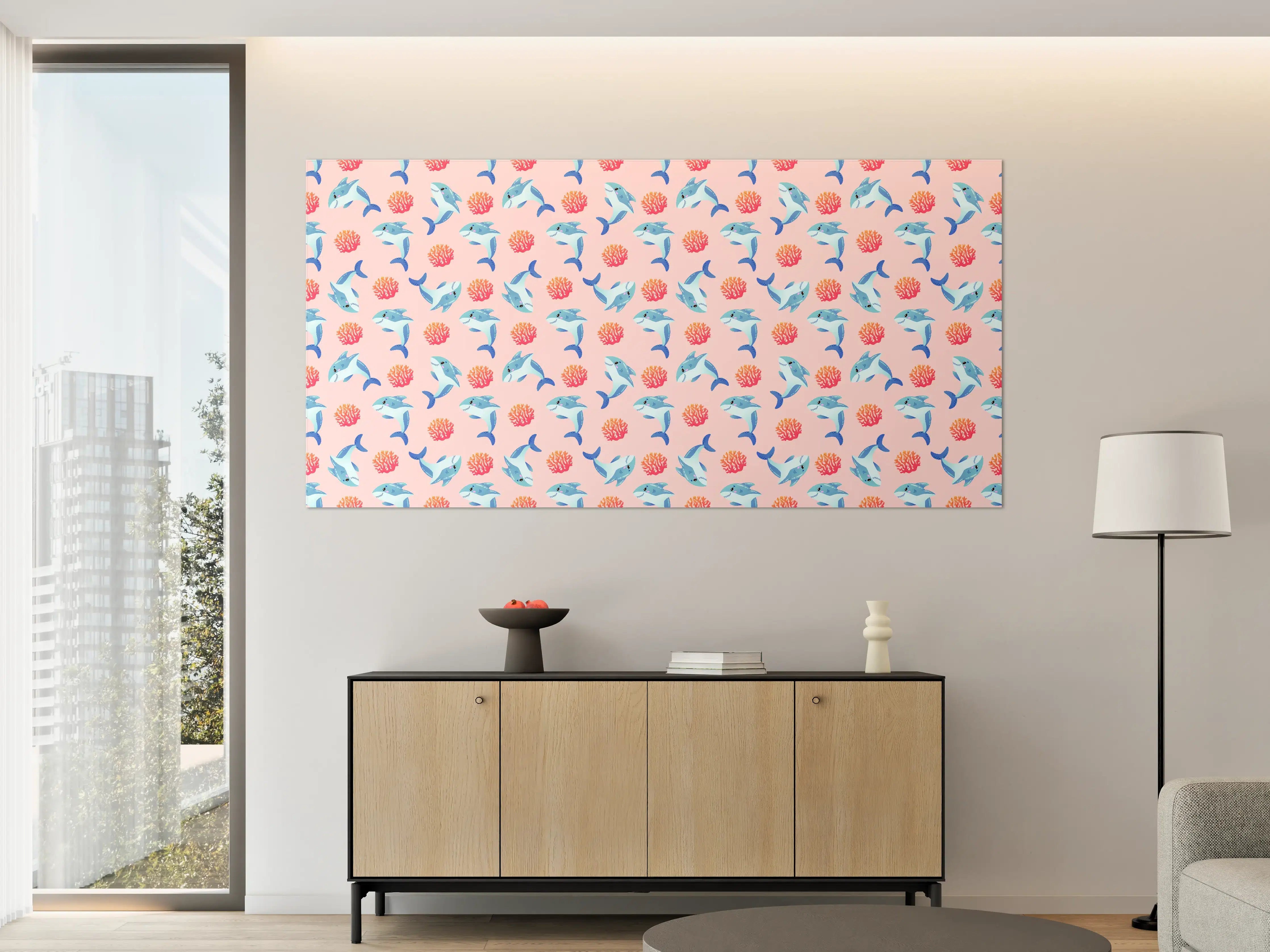 Große Wandbilder - Hummingbird and Coral Pattern in Pastellfarben