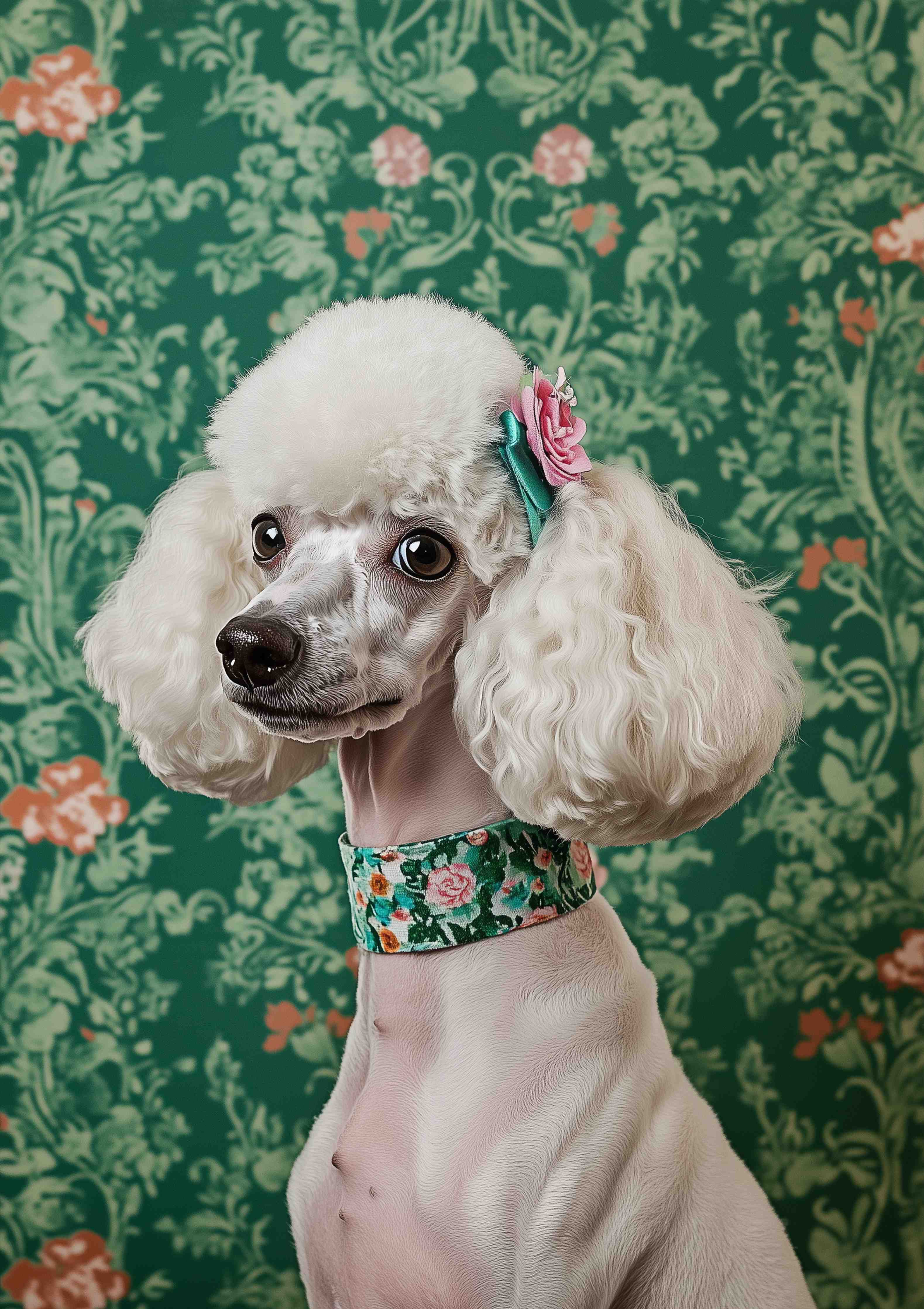 Große Wandbilder-Hundefoto mit Blumenschmuck