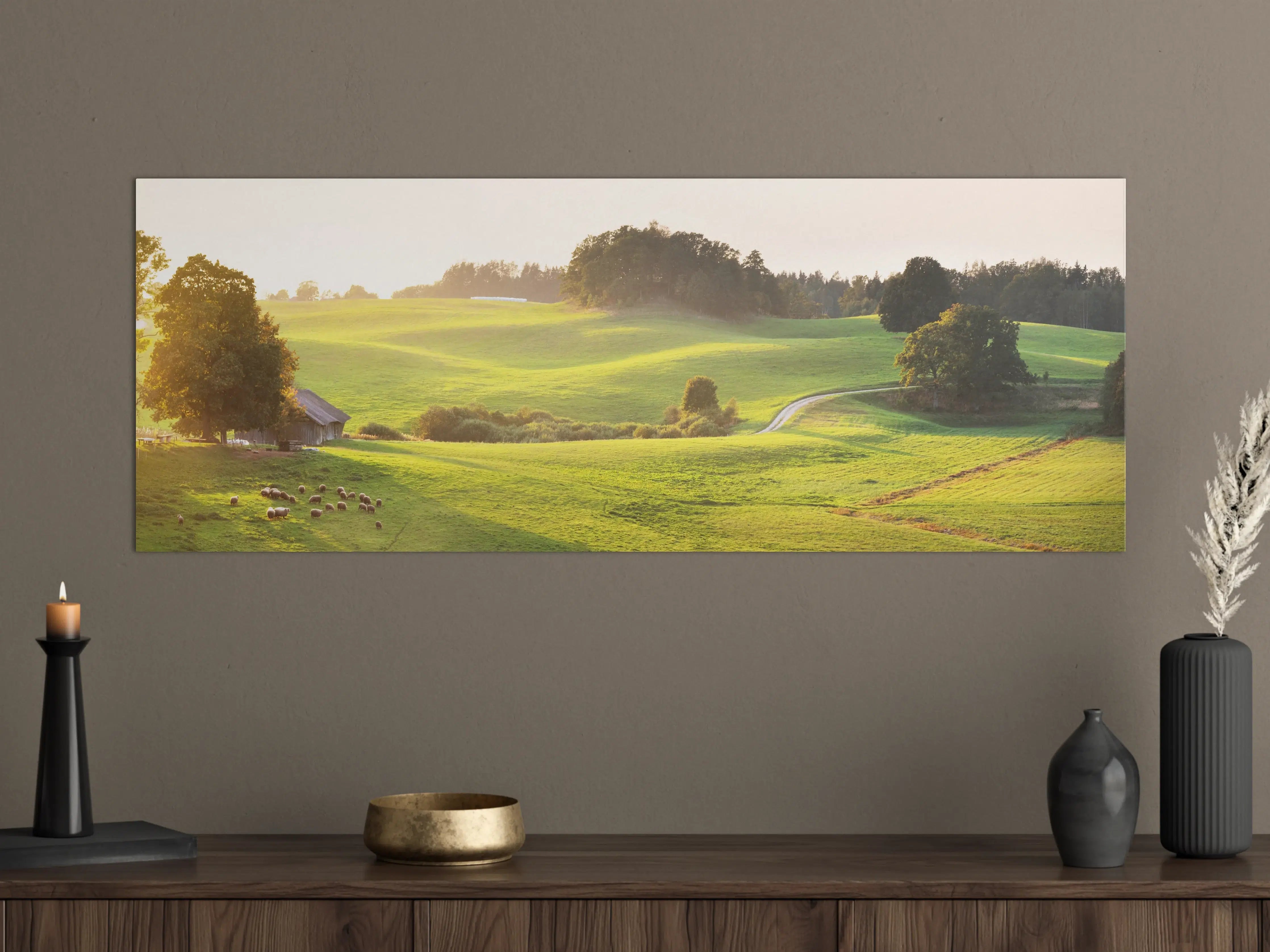 Große Wandbilder - Idyllische Landlandschaft bei Sonnenuntergang