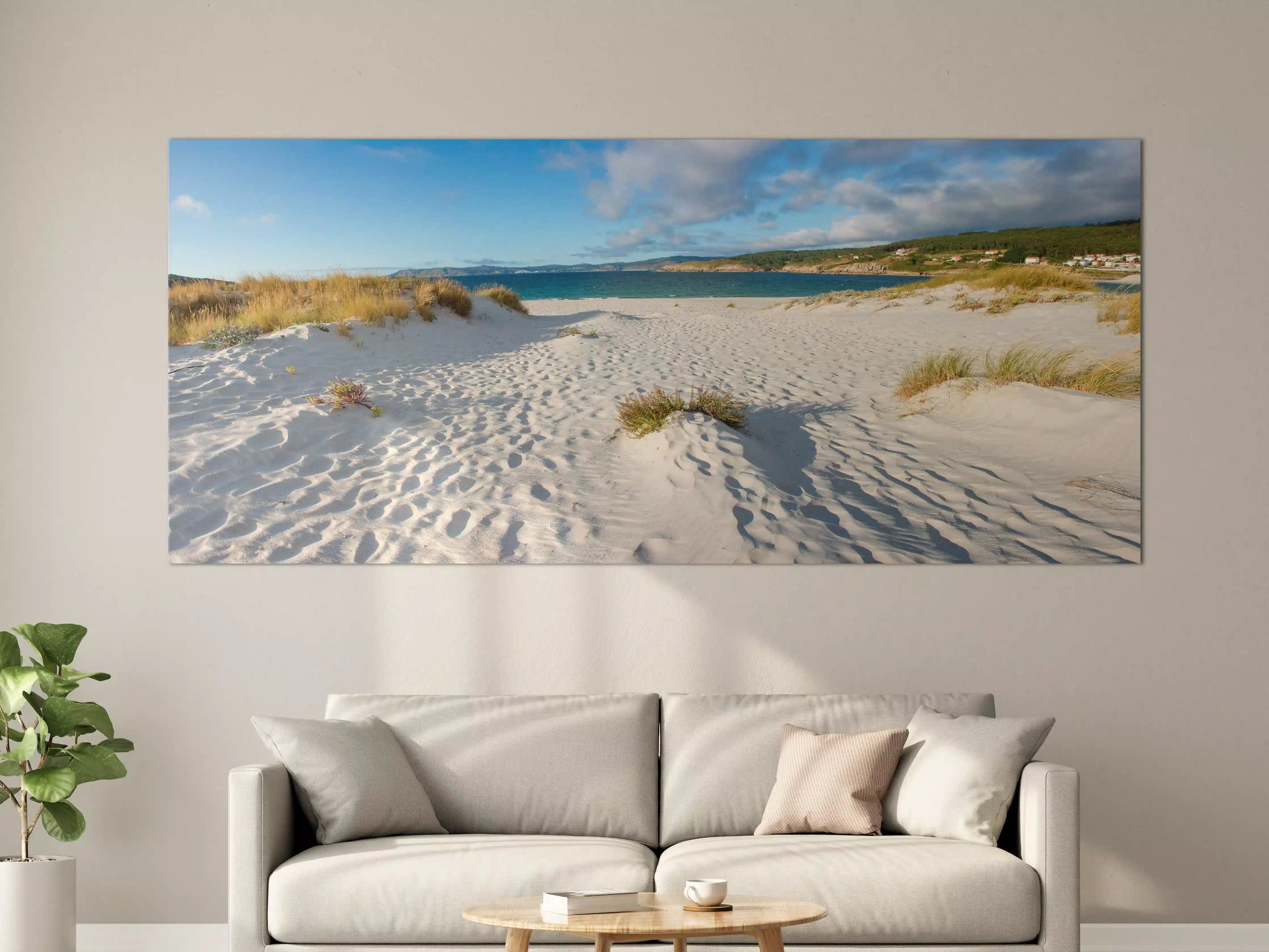 Große Wandbilder - Idyllische Strandlandschaft im sanften Weiß-Blau