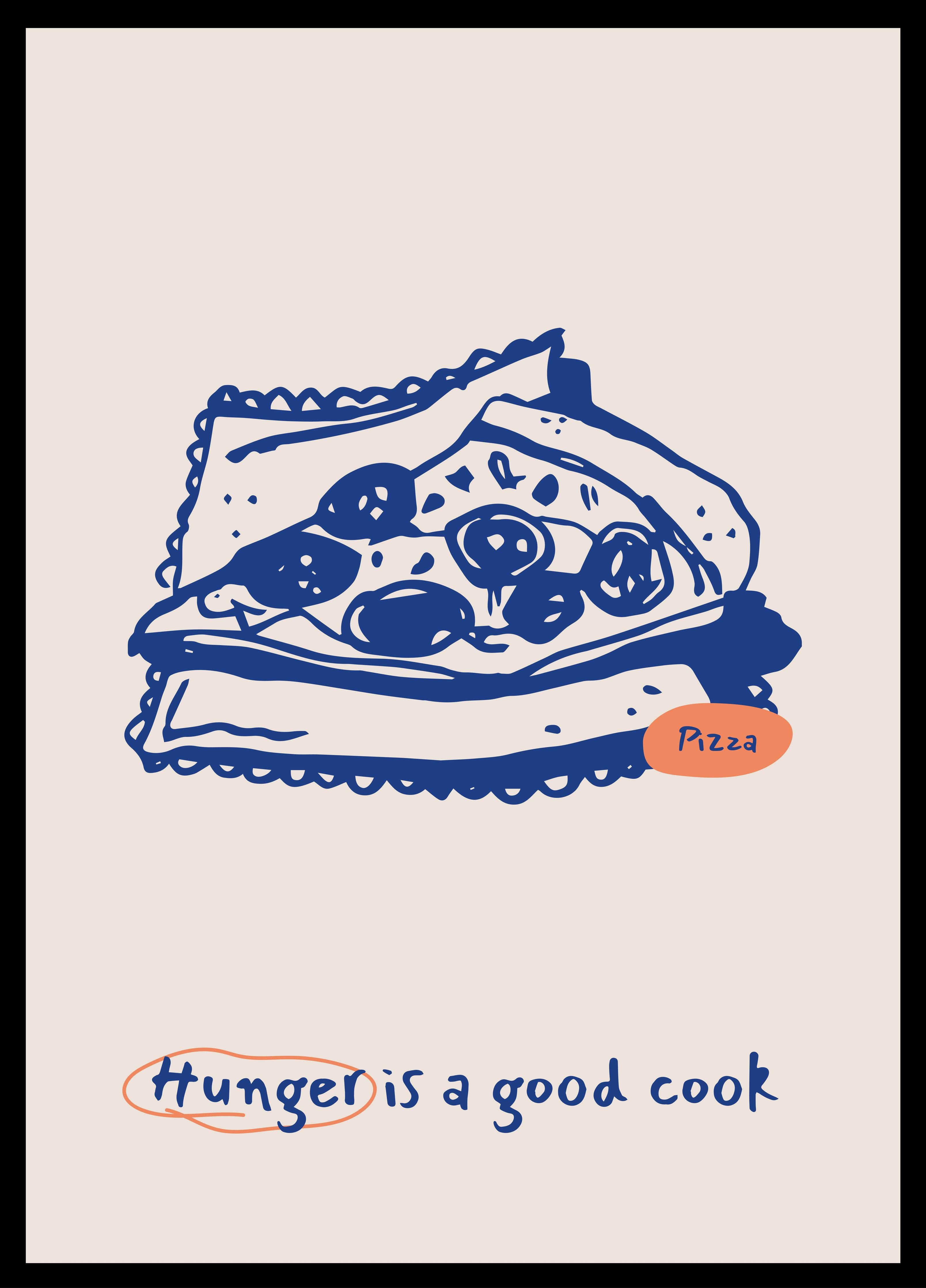 Große Wandbilder-Illustratives Pizzastück mit Humor