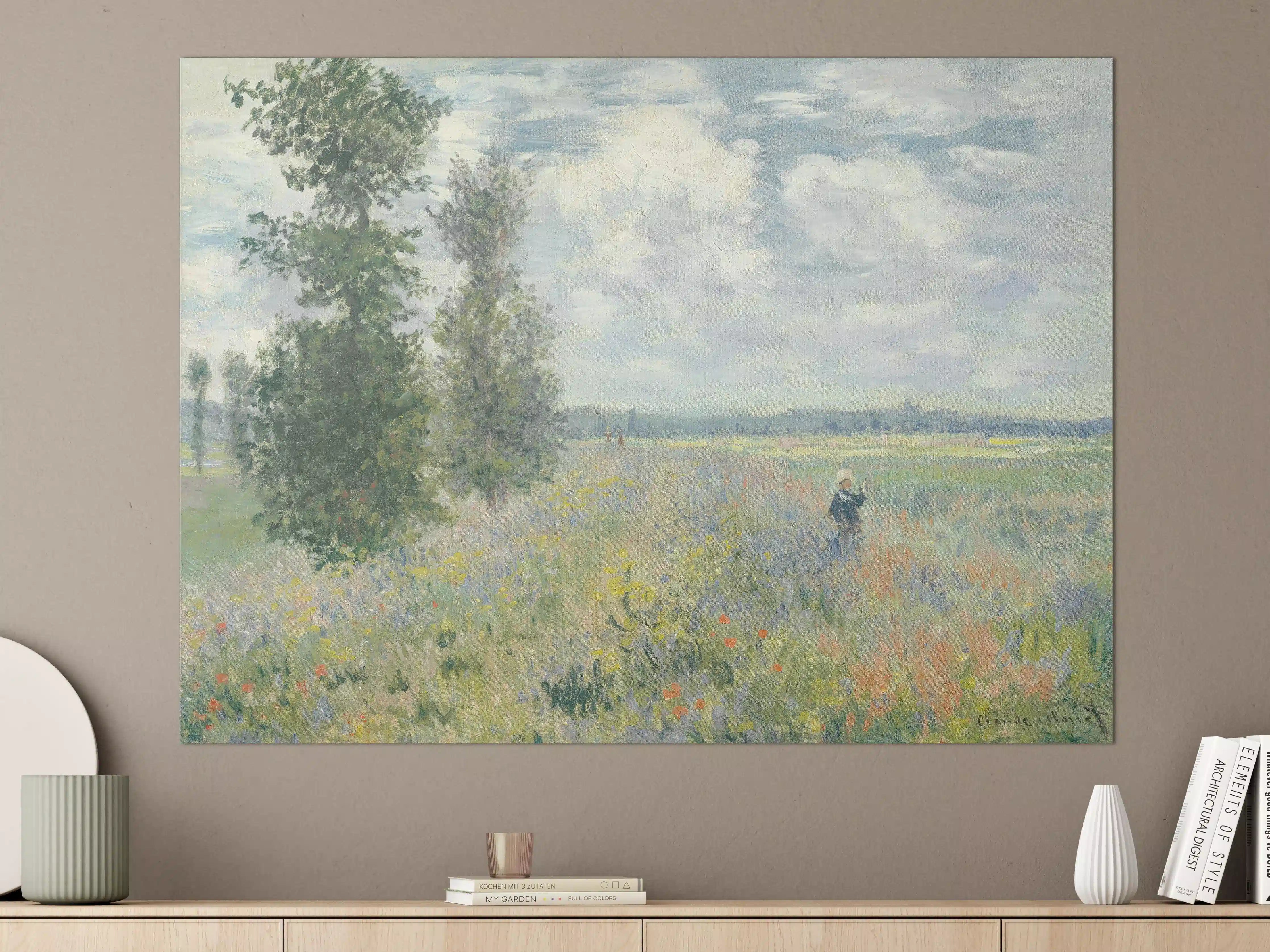 Große Wandbilder - Impressionistische Blumenwiese mit Bauer im Feld