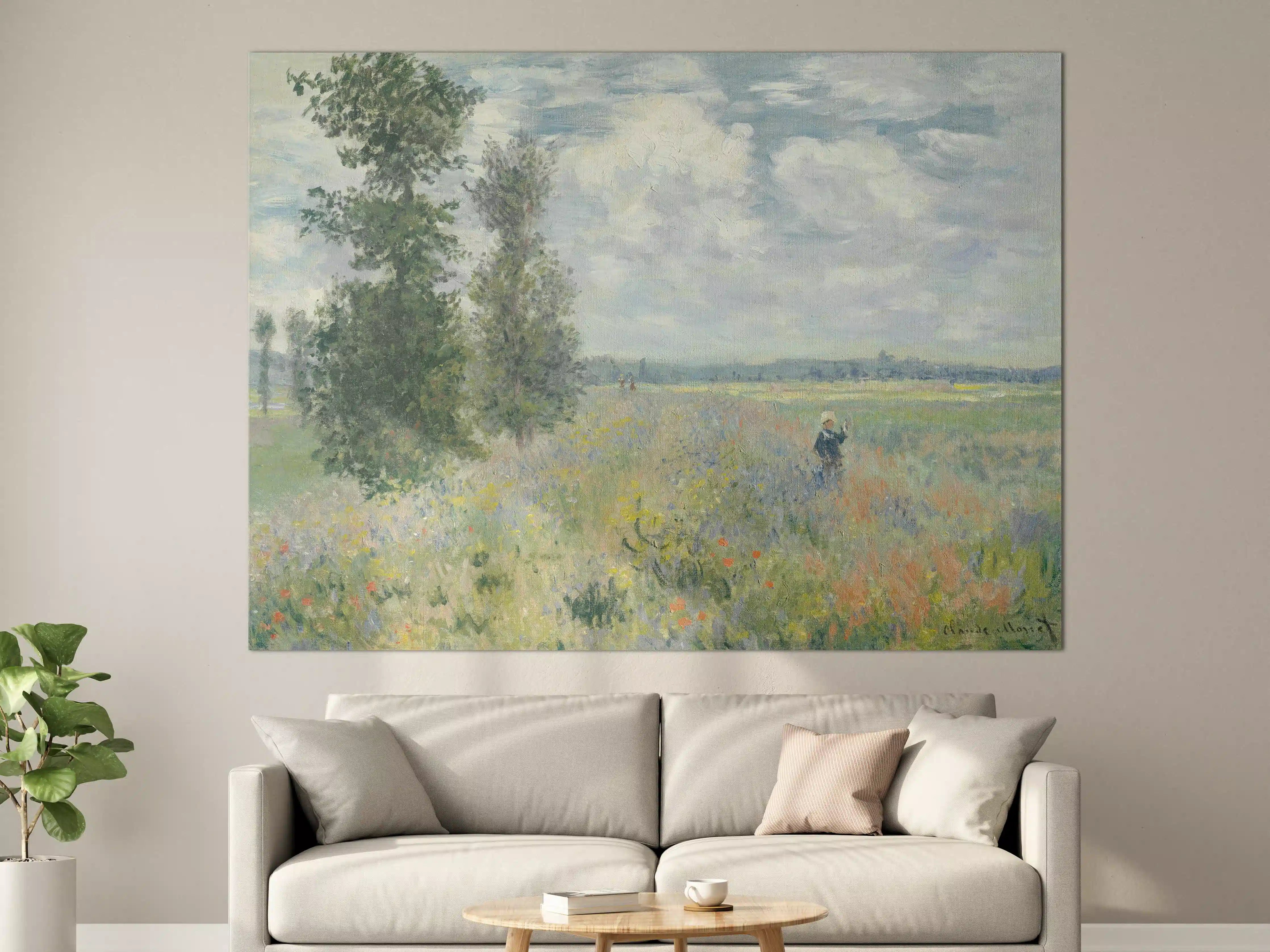 Große Wandbilder - Impressionistische Blumenwiese mit Bauer im Feld