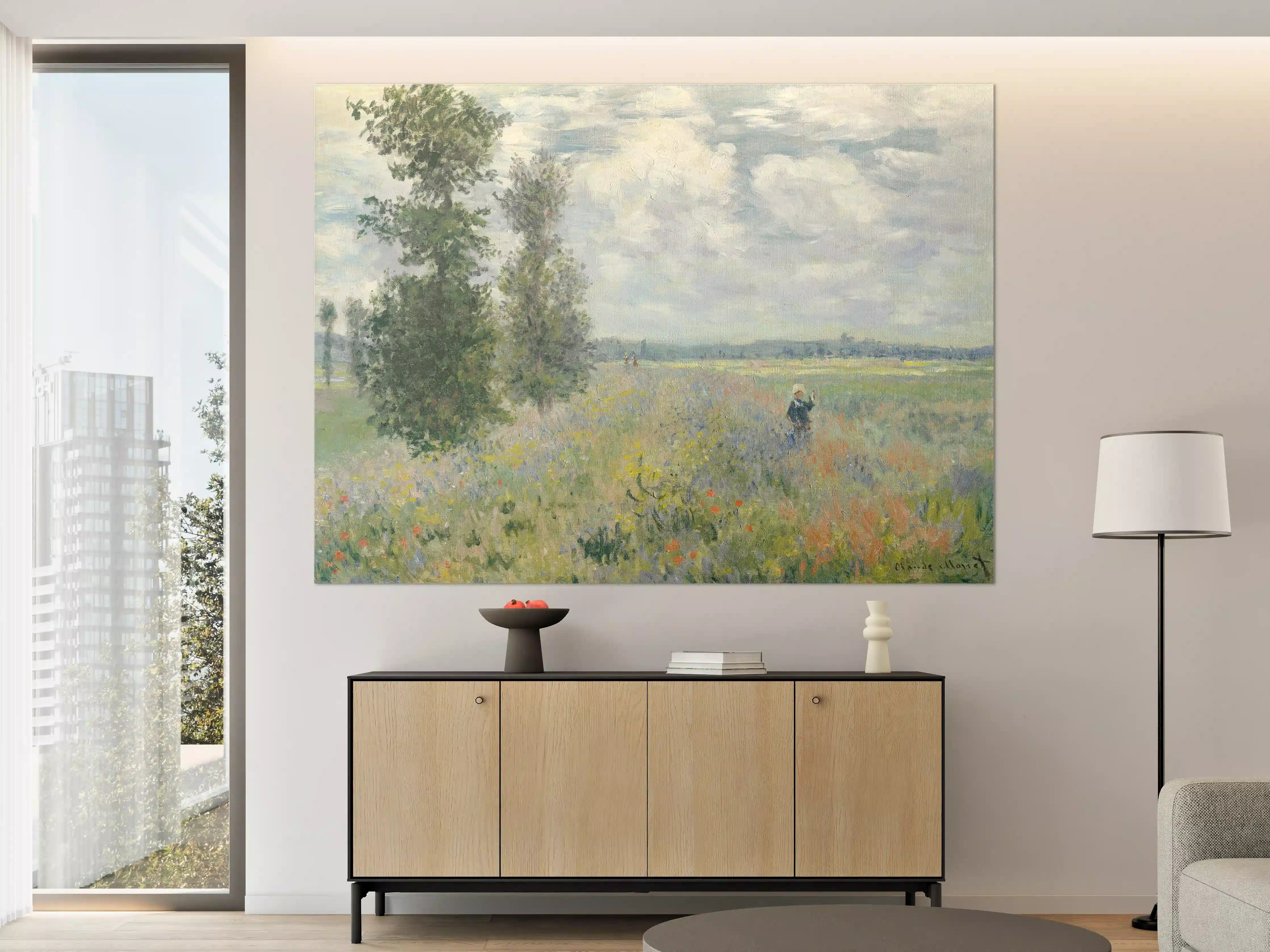 Große Wandbilder - Impressionistische Blumenwiese mit Bauer im Feld