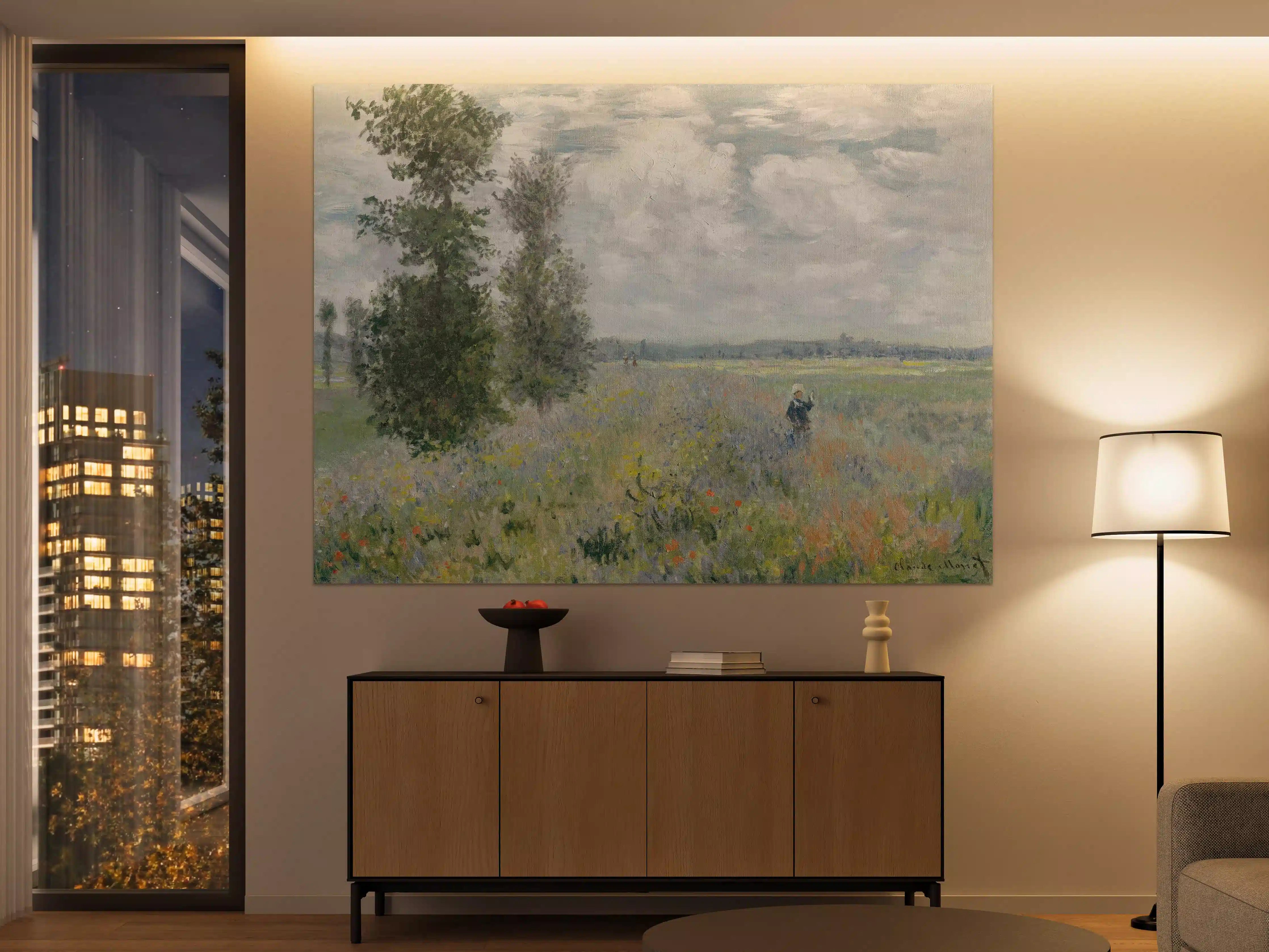 Große Wandbilder - Impressionistische Blumenwiese mit Bauer im Feld