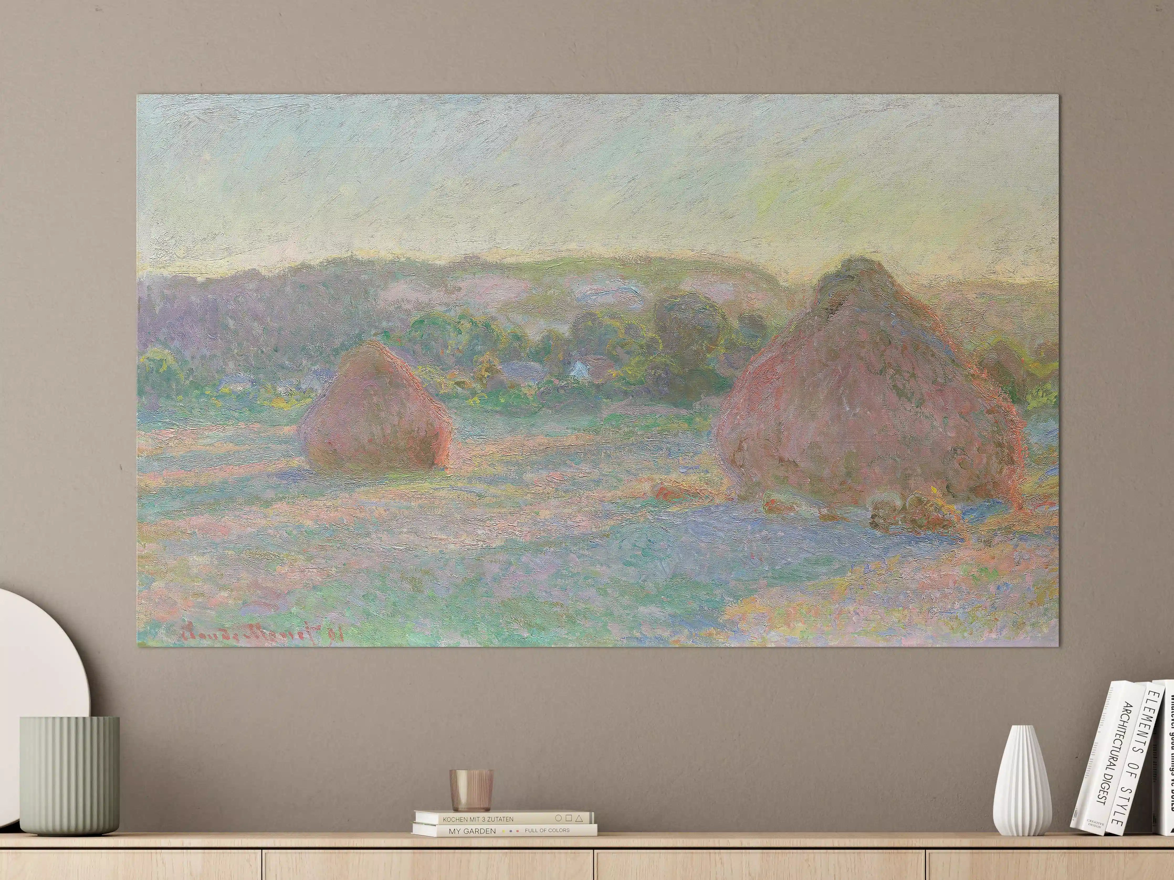 Große Wandbilder - Impressionistische Heuhaufen in Feldlandschaft