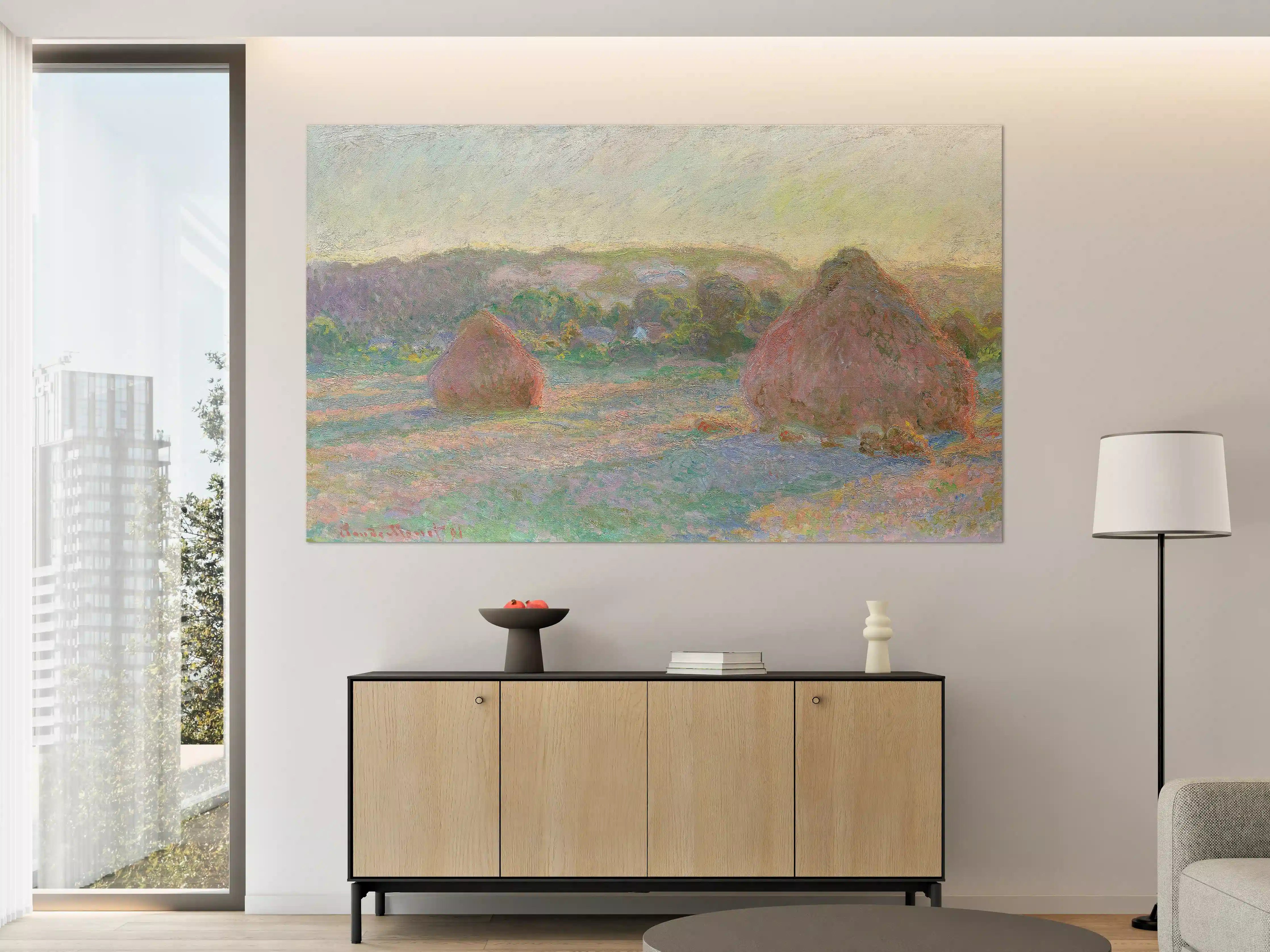 Große Wandbilder - Impressionistische Heuhaufen in Feldlandschaft