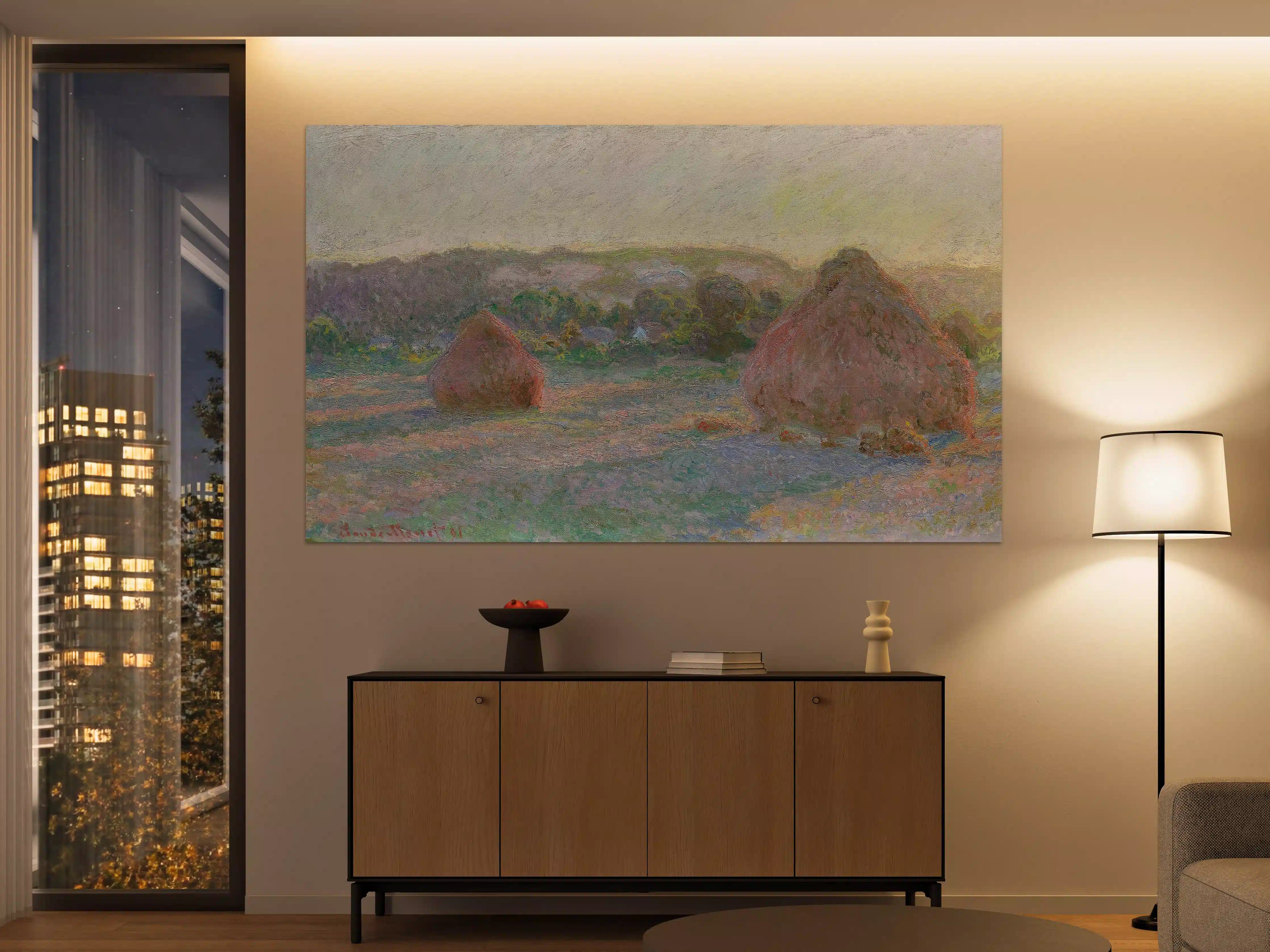 Große Wandbilder - Impressionistische Heuhaufen in Feldlandschaft
