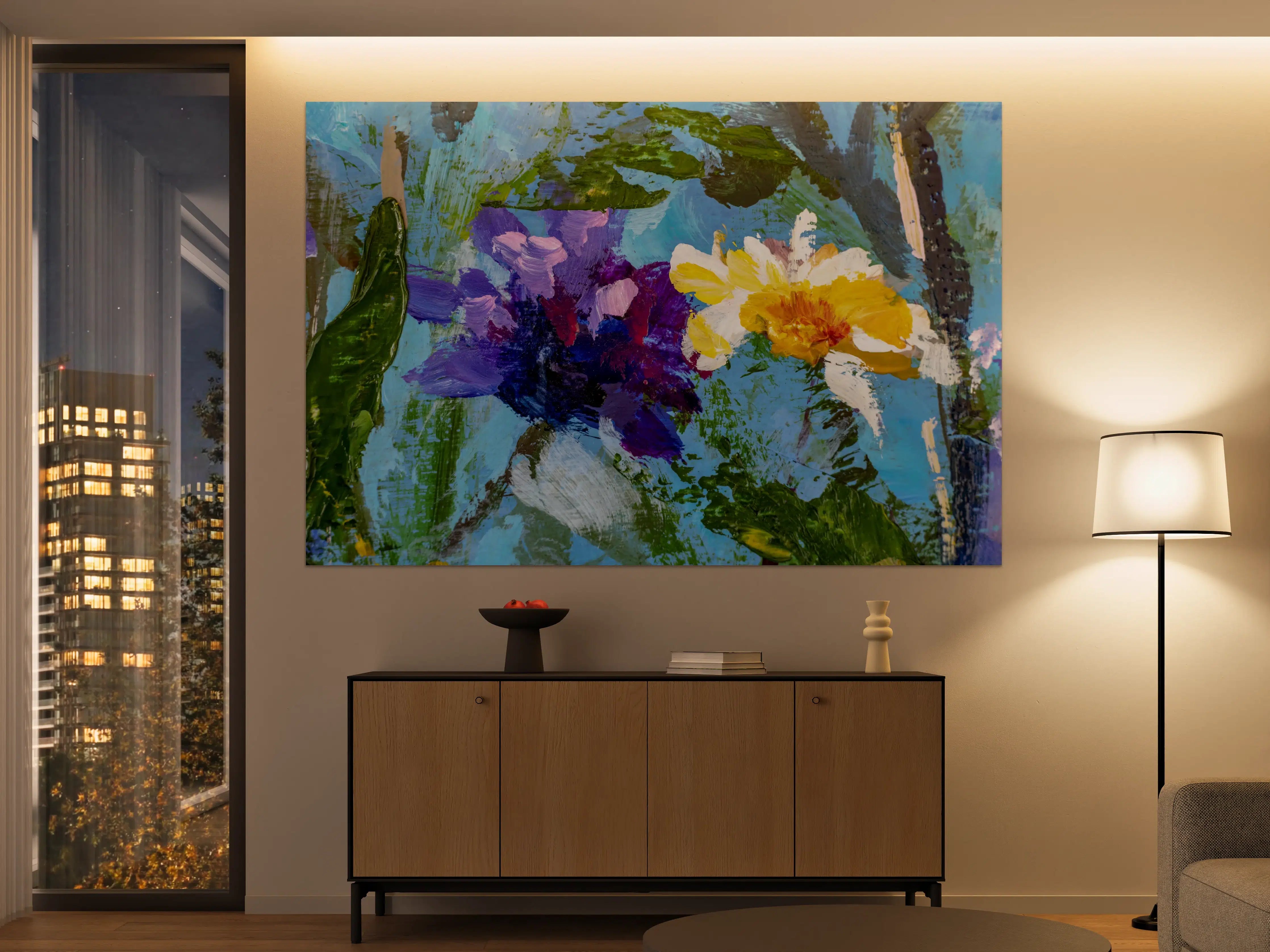 Große Wandbilder - Impressionistisches Blumen Gemälde
