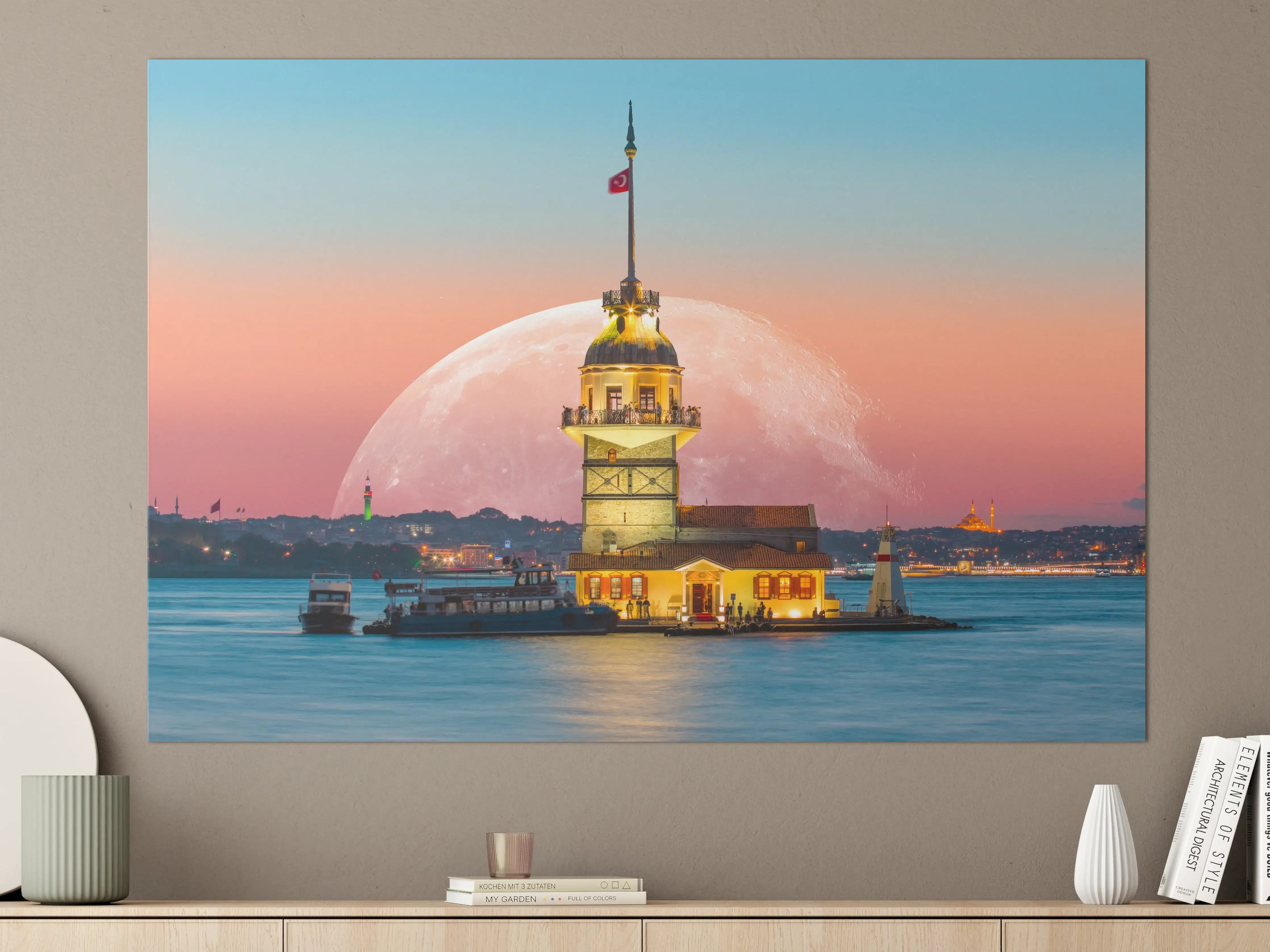 Große Wandbilder - Istanbuler Jungfernturm mit Supermond