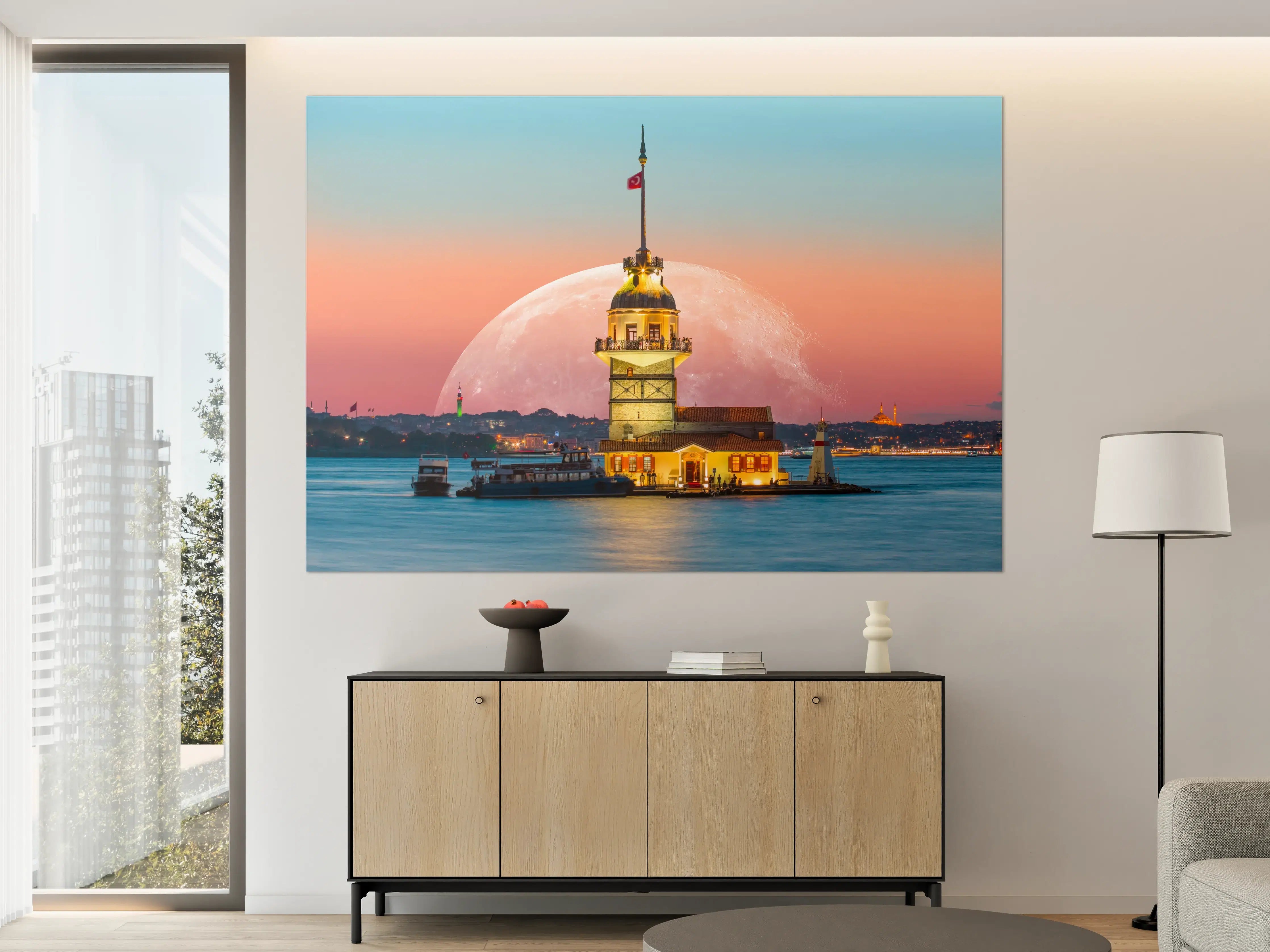 Große Wandbilder - Istanbuler Jungfernturm mit Supermond