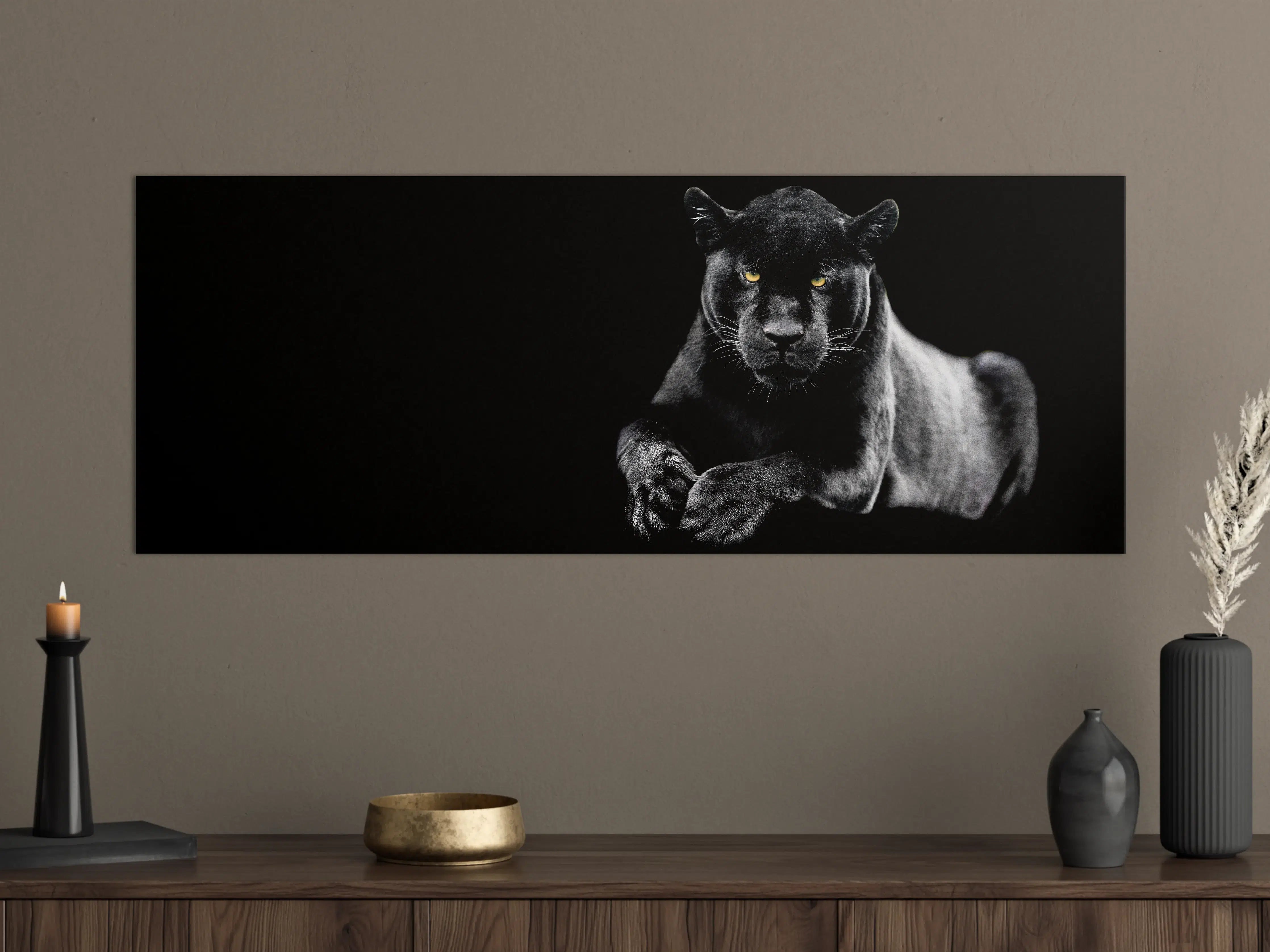 Große Wandbilder - Jaguar auf schwarzem Hintergrund