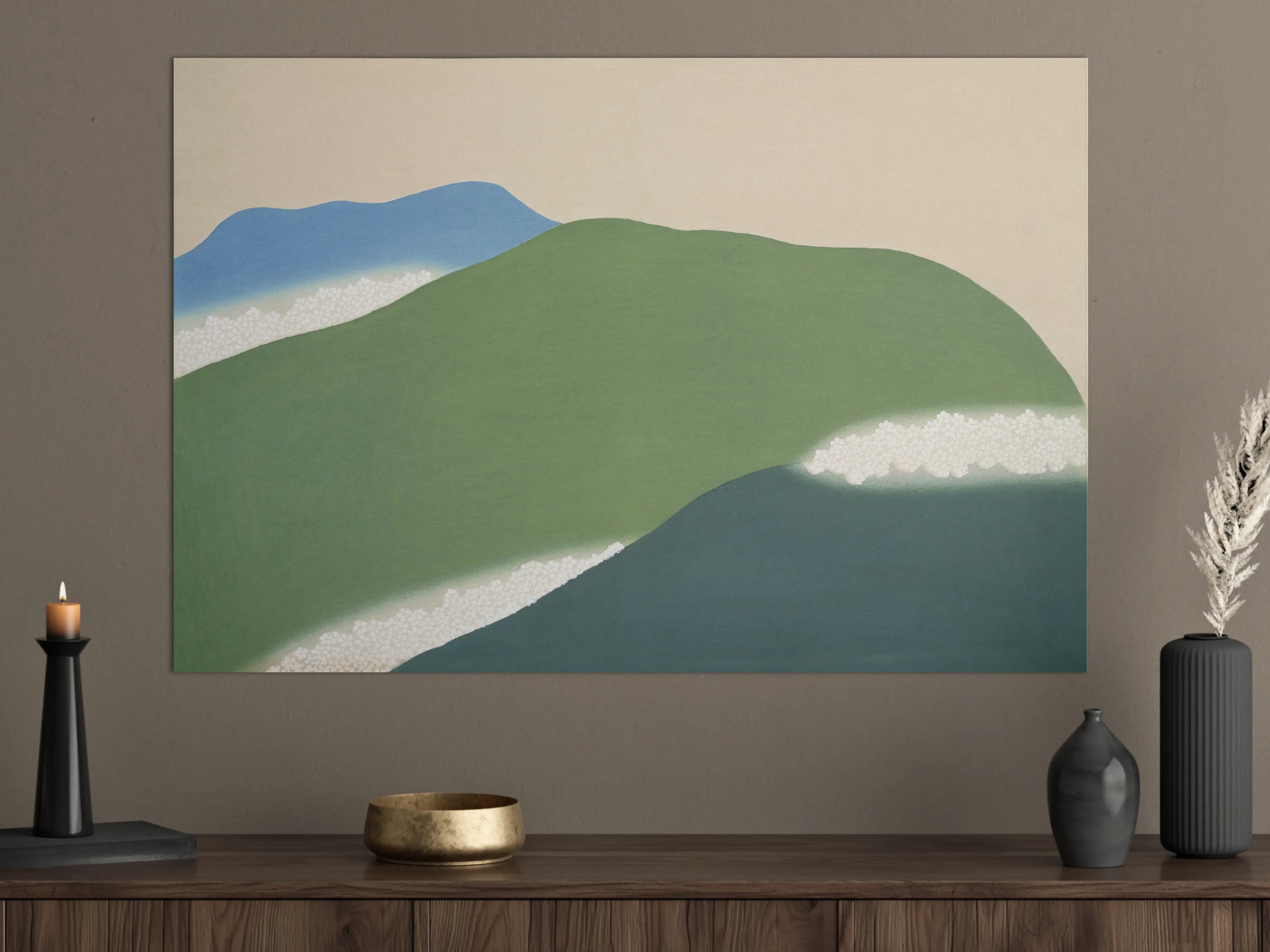 Große Wandbilder - Japanische Berglandschaft Grün-Blau