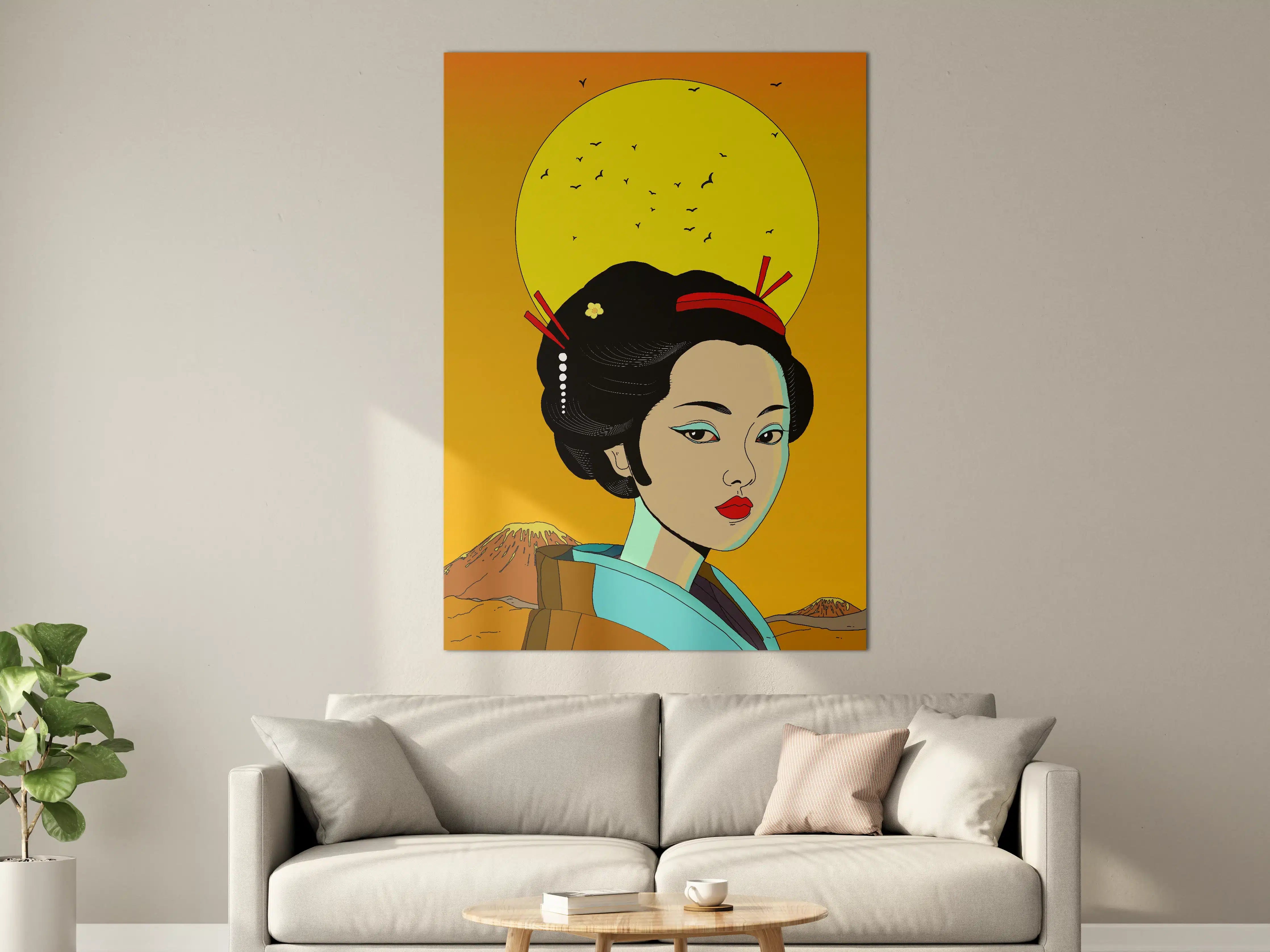 Große Wandbilder - Japanische Geisha mit Mondkatze