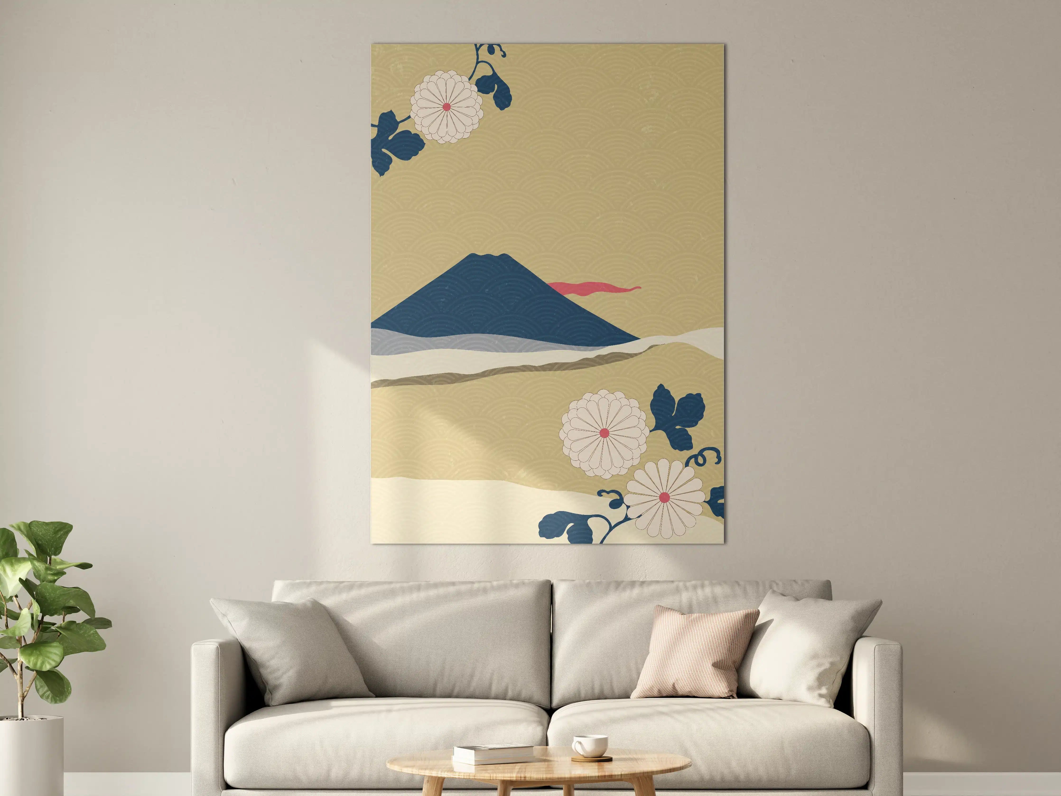 Große Wandbilder - Japanischer Berg mit blühenden Chrysanthemen