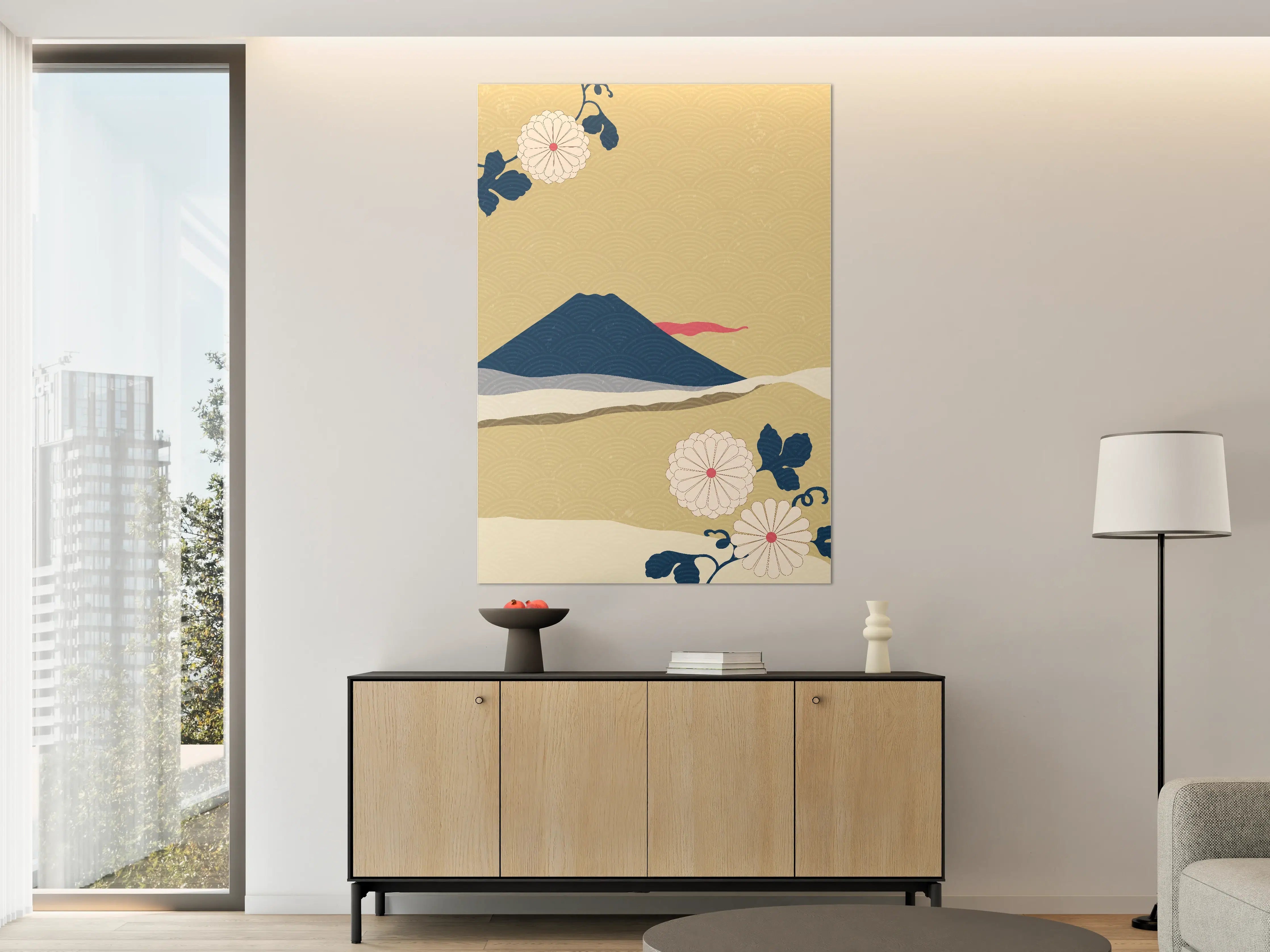 Große Wandbilder - Japanischer Berg mit blühenden Chrysanthemen