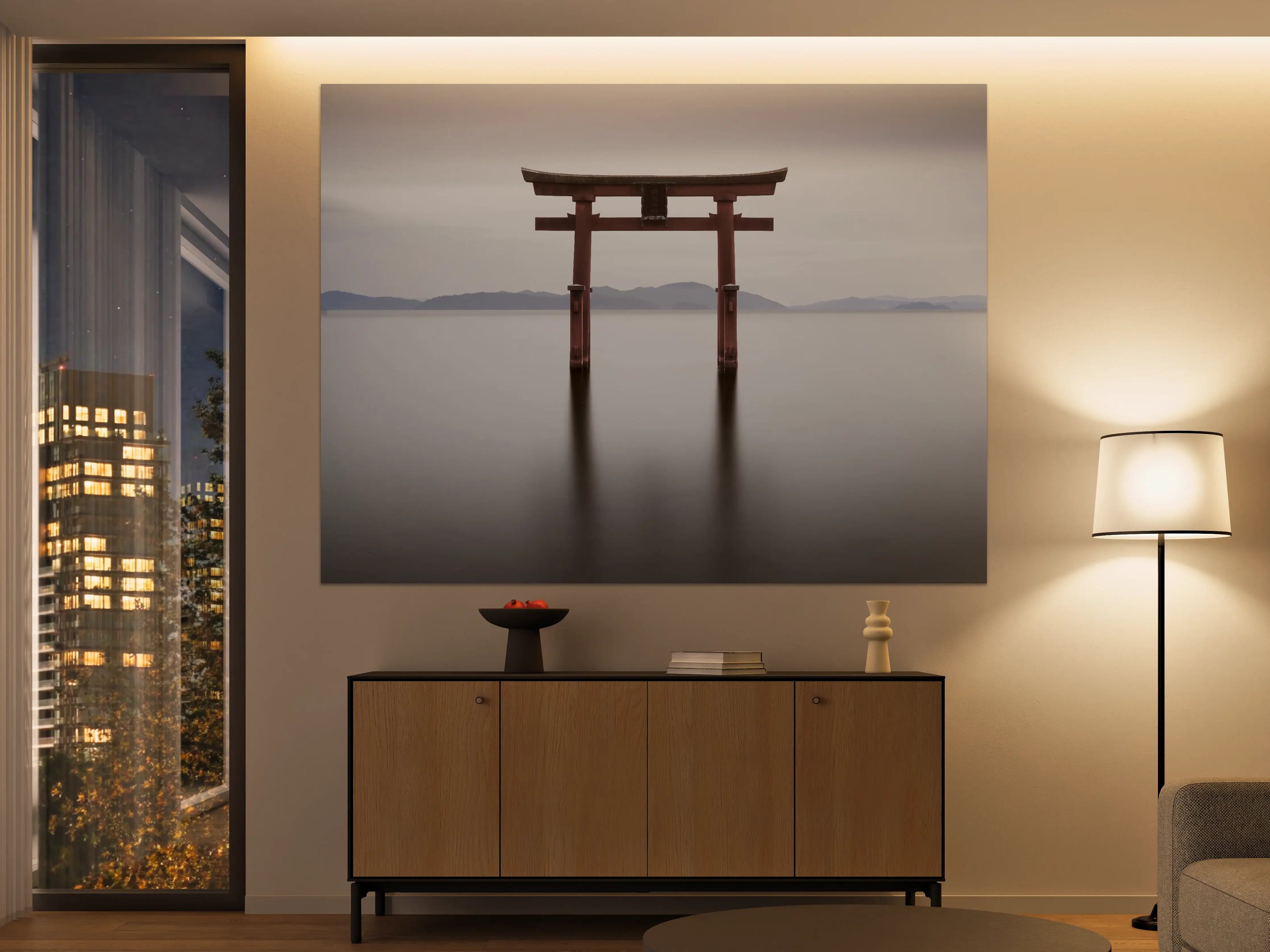 Große Wandbilder - Japanischer Torii am Wasser