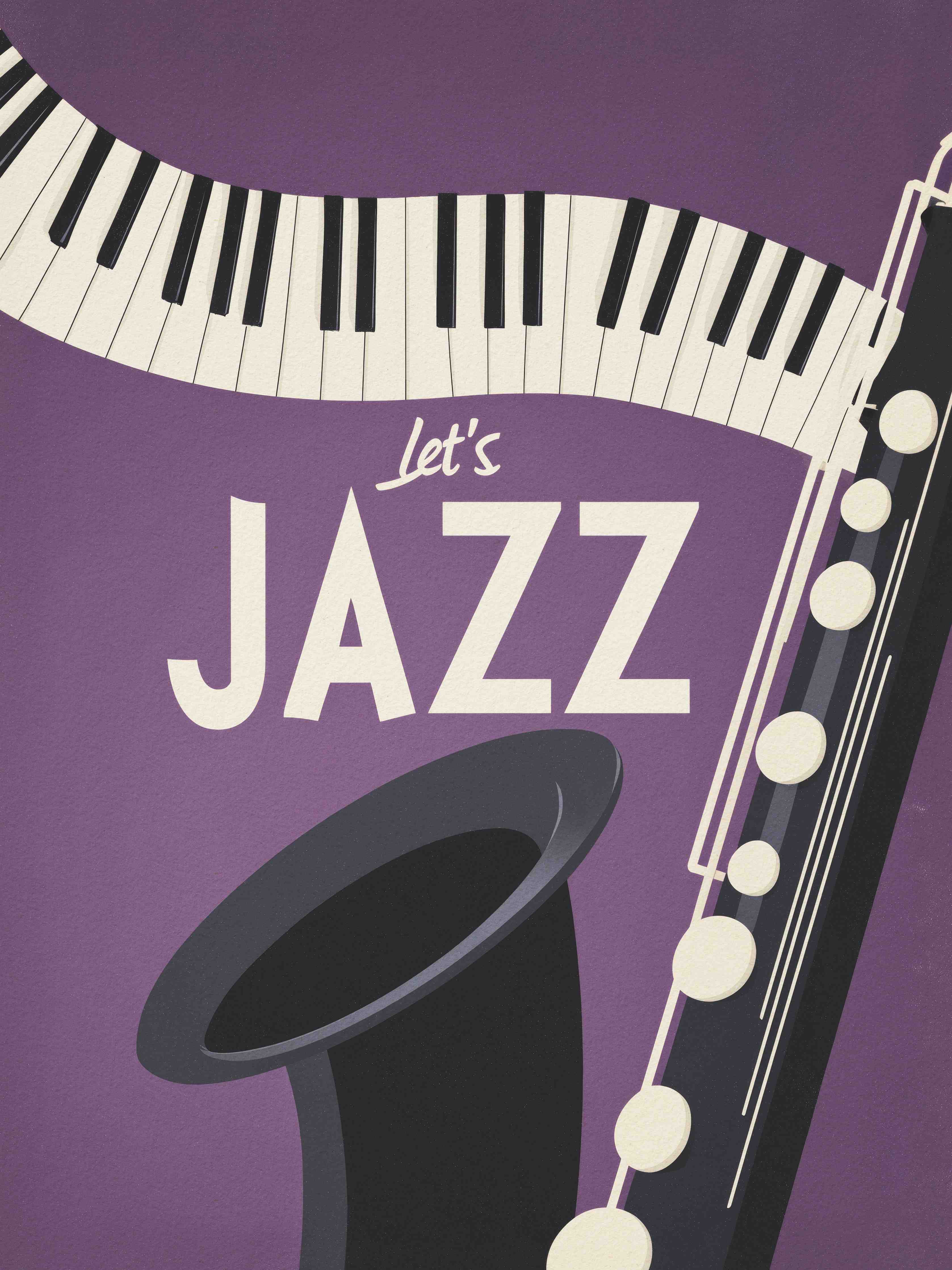 Große Wandbilder-Jazz-Musiknoten auf lila Hintergrund