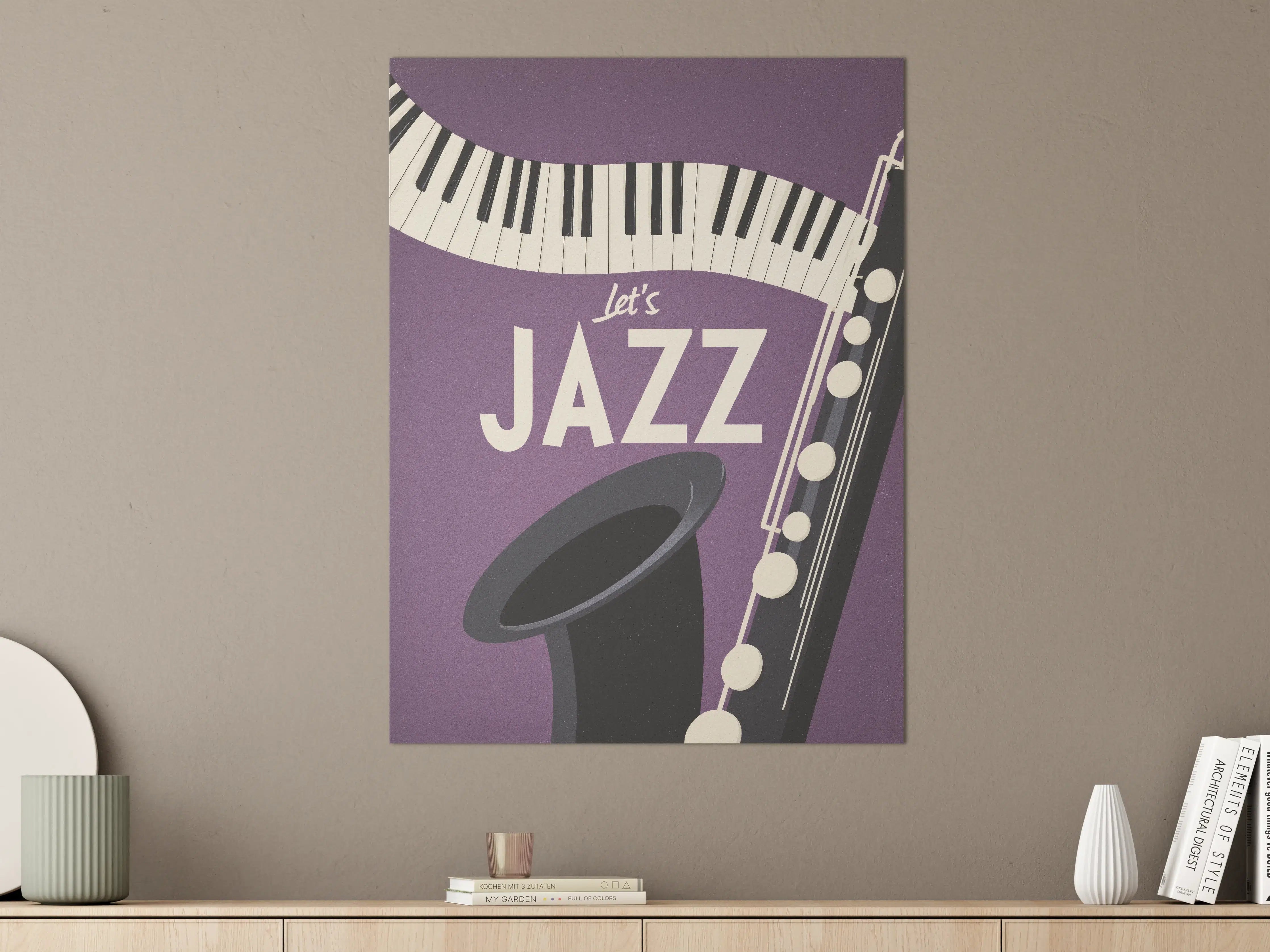 Große Wandbilder - Jazz-Musiknoten auf lila Hintergrund