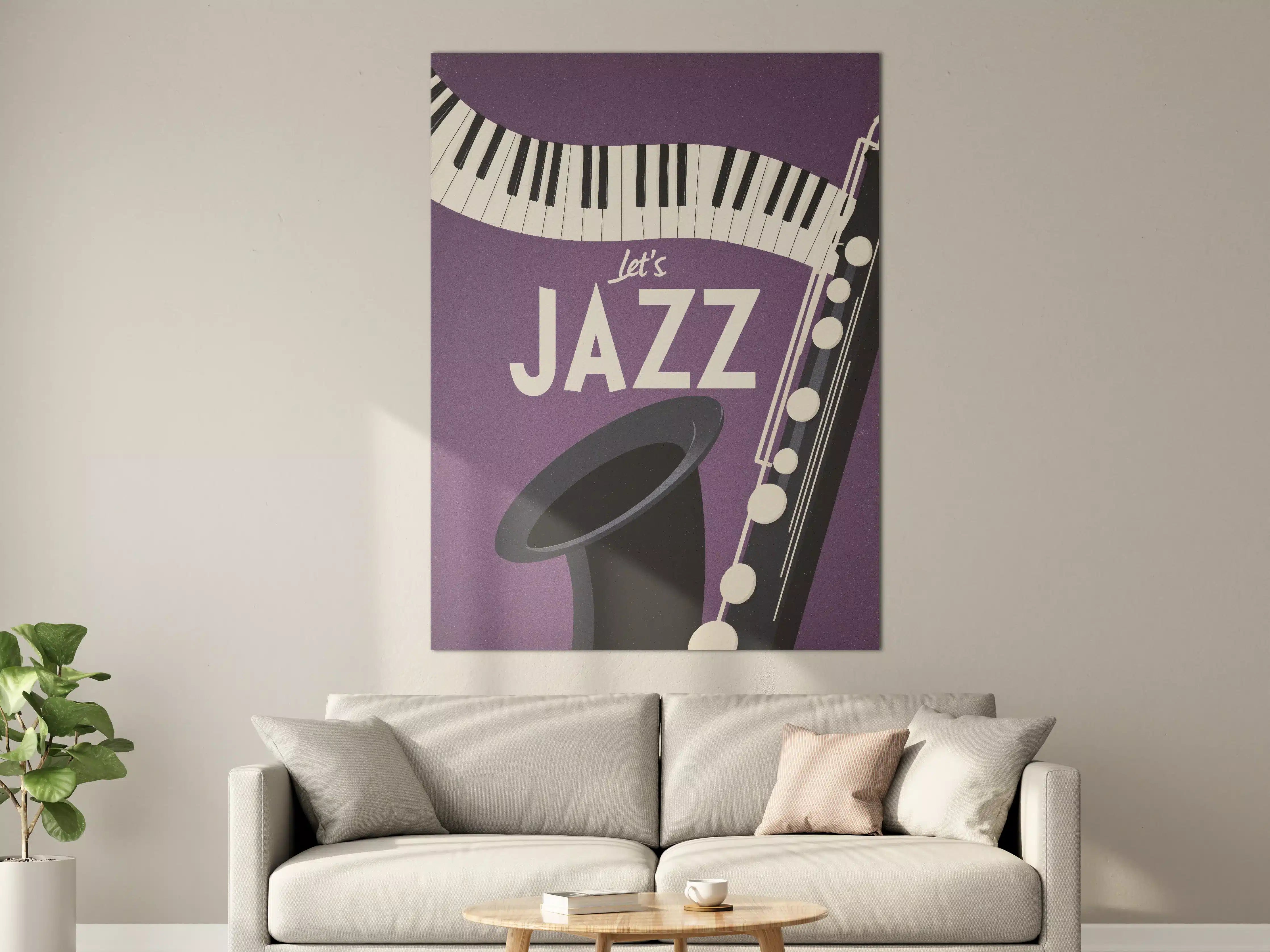 Große Wandbilder - Jazz-Musiknoten auf lila Hintergrund