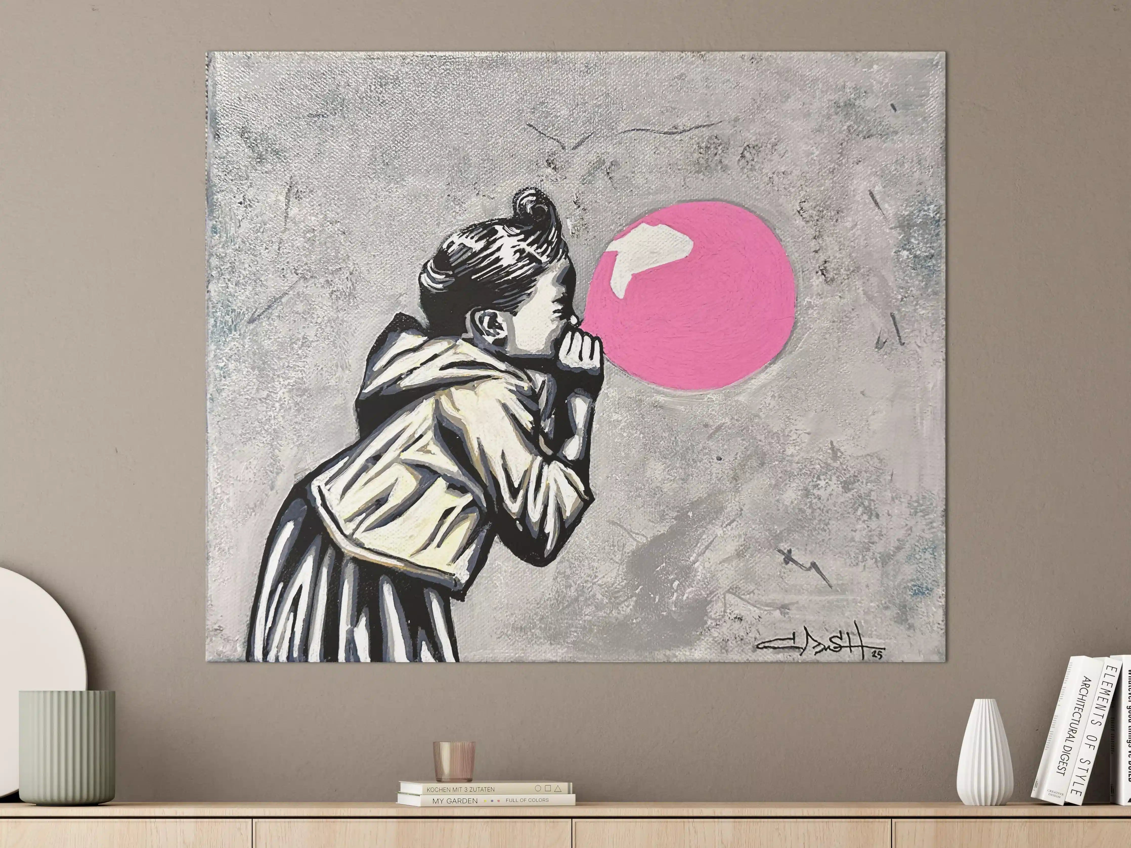 Große Wandbilder - Jugendlicher Junge mit pinkem Luftballon