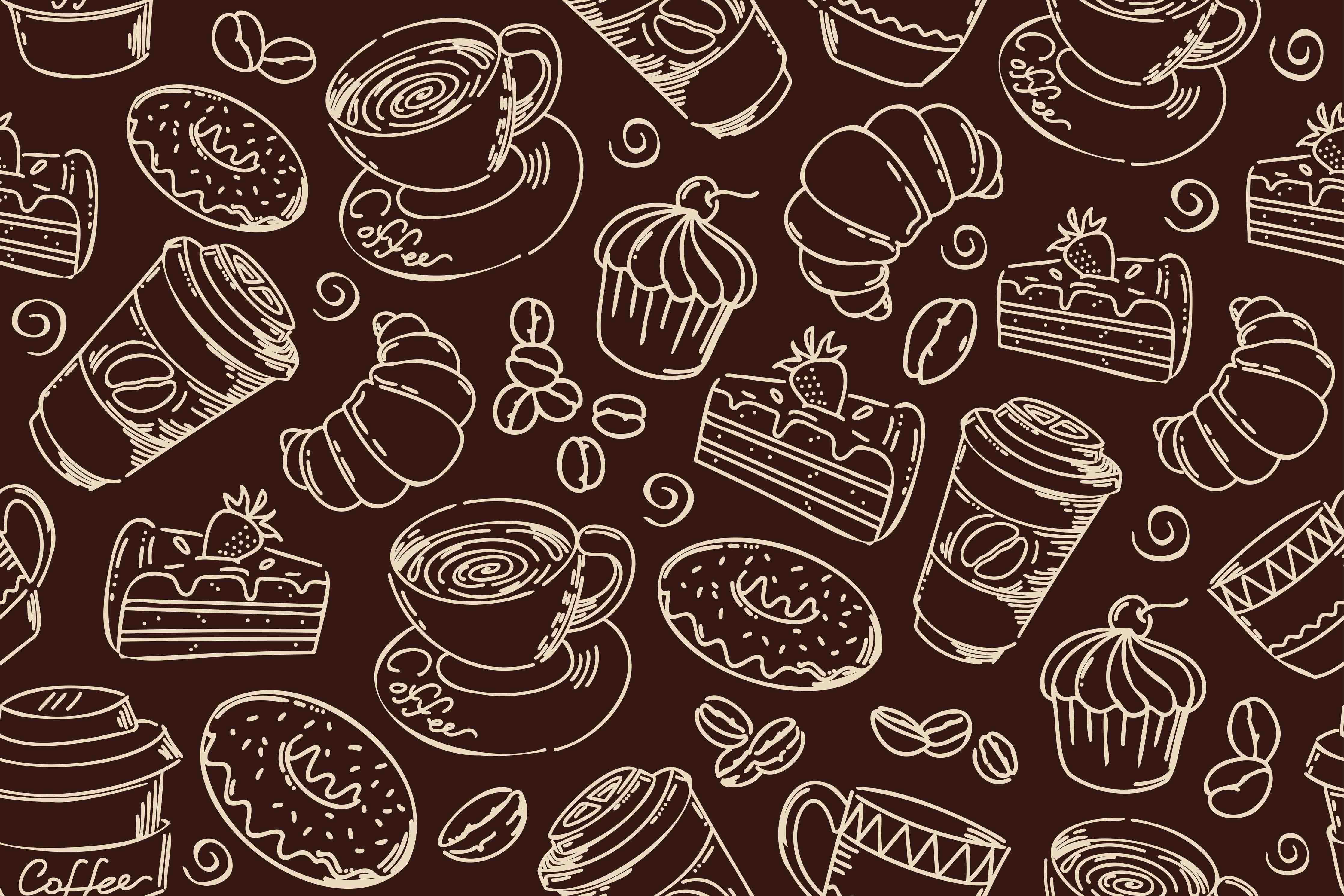 Große Wandbilder-Kaffee Gebäck Retro Muster Braun